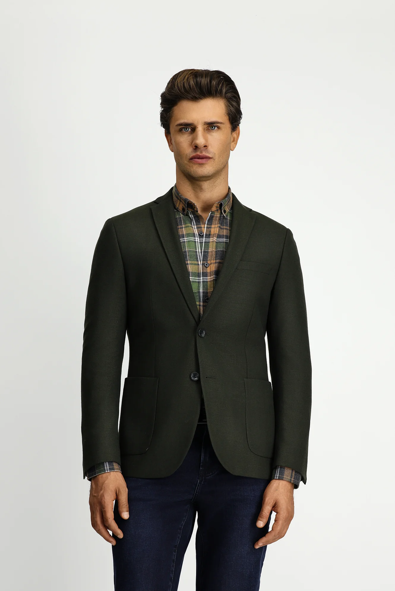 Koyu Haki 7 Drop Super Slim Fit Eksra Dar Kesim Klasik Ceket - Image 4