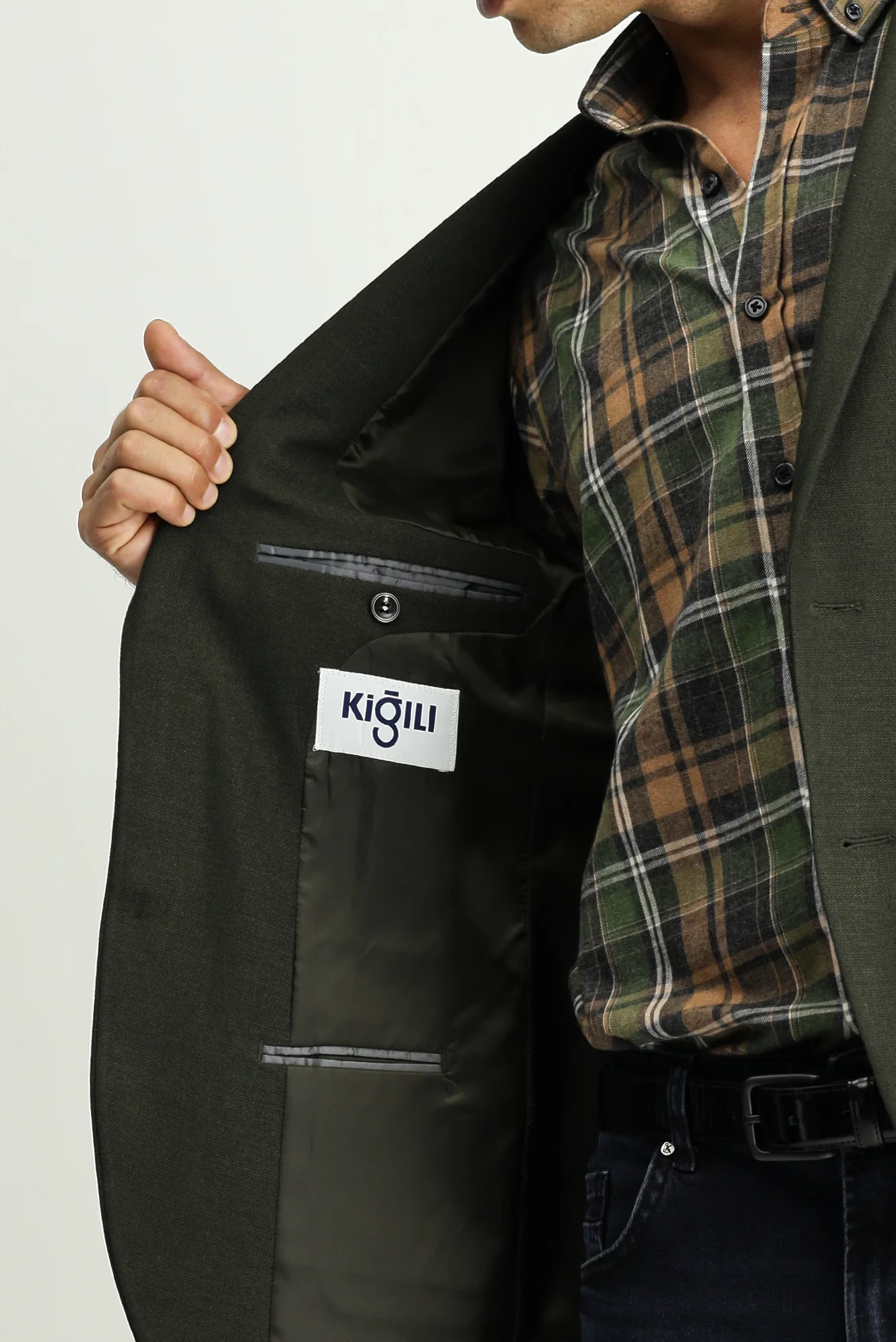 Koyu Haki 7 Drop Super Slim Fit Eksra Dar Kesim Klasik Ceket - Image 6