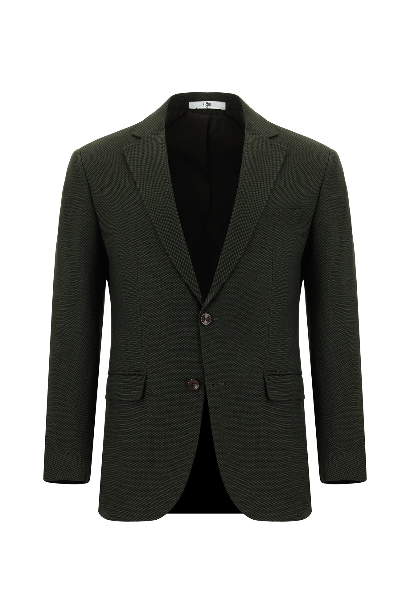 Koyu Haki 6 Drop Regular Fit Standart Kesim Desenli Takım Elbise - Image 2