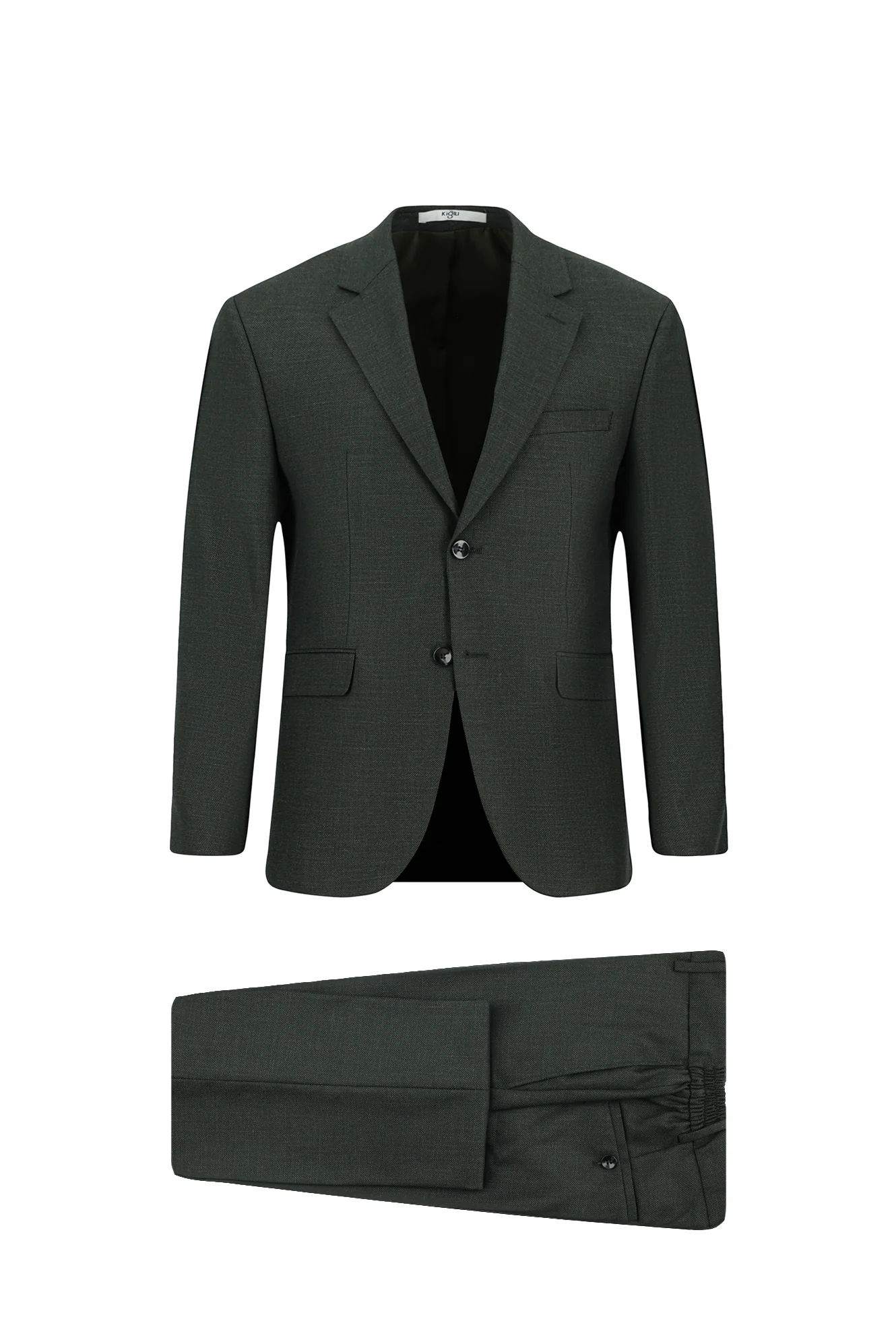 Koyu Haki 6 Drop Regular Fit Standart Kesim Desenli Beli Lastikli Takım Elbise