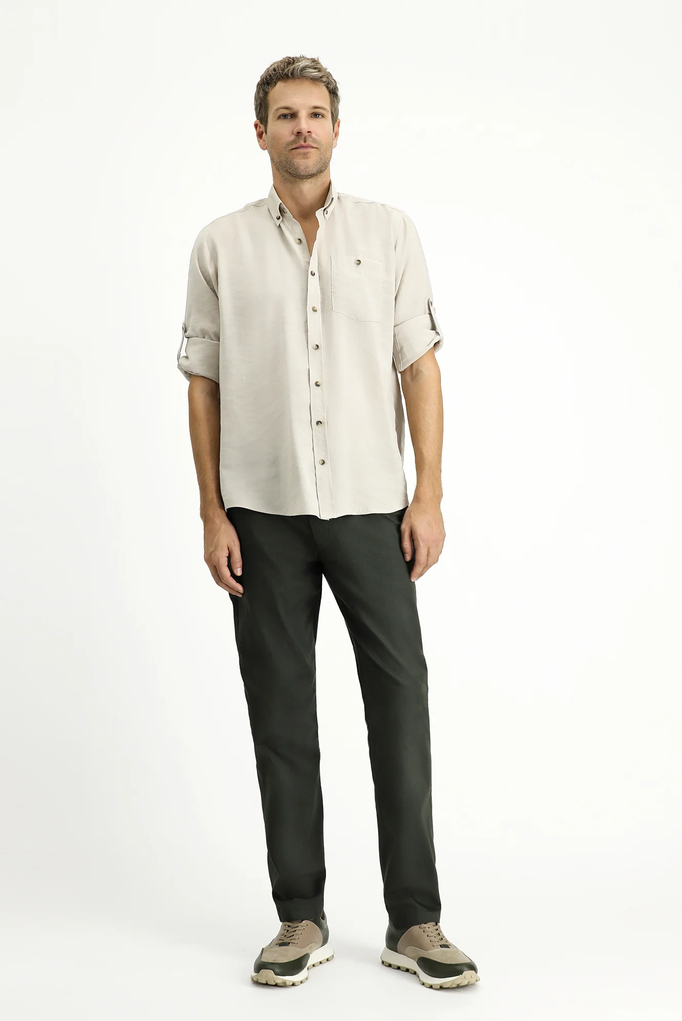 Koyu Haki Regular Fit Standart Kesim Likralı Kanvas / Chino Pantolon - Image 2
