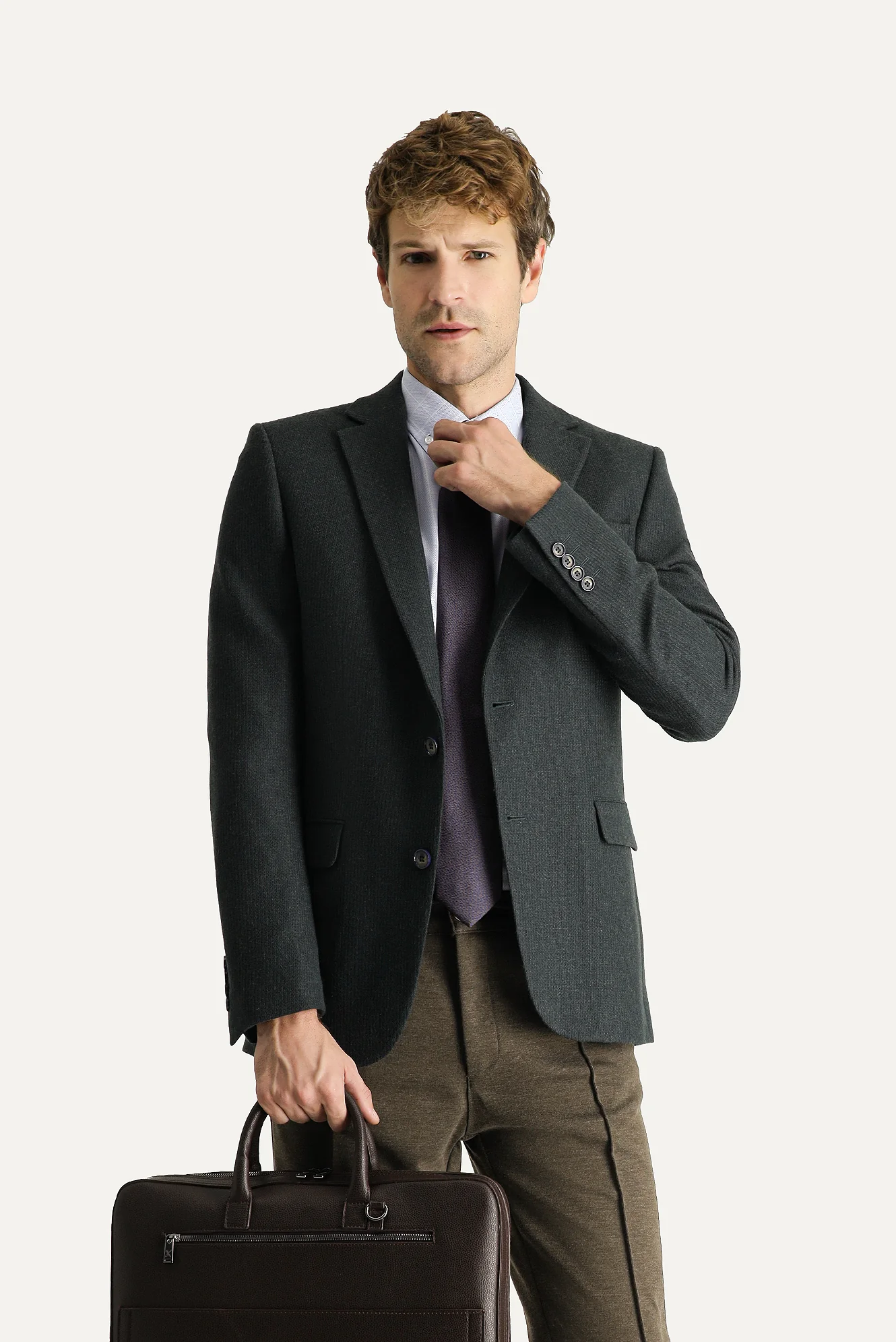 Koyu Haki 6 Drop Regular Fit Standart Kesim Yünlü Desenli Klasik Ceket - Image 2