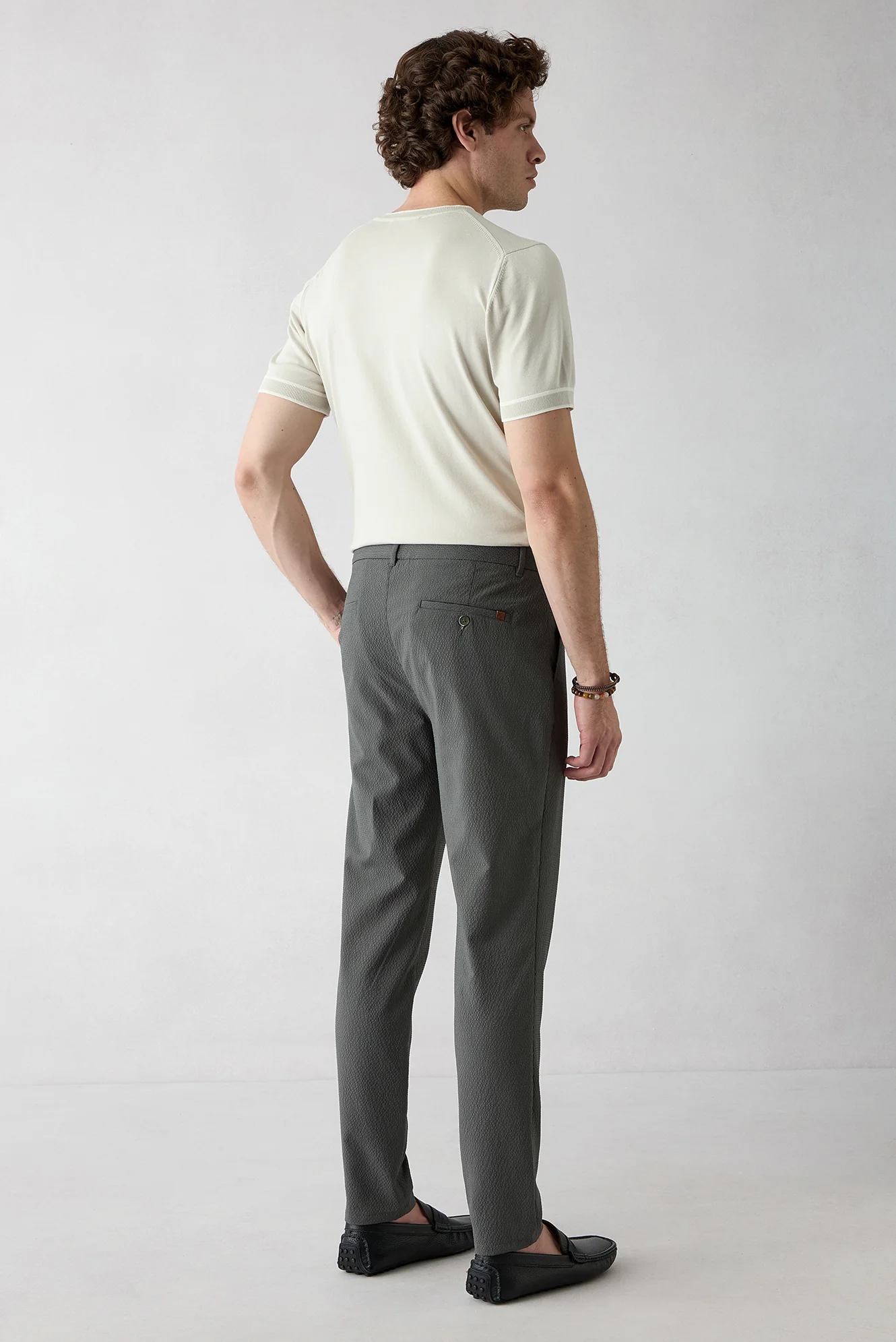 Koyu Haki Tapered Slim Fit Likralı Gofreli Çizgili Kanvas / Chino Pantolon - Image 4