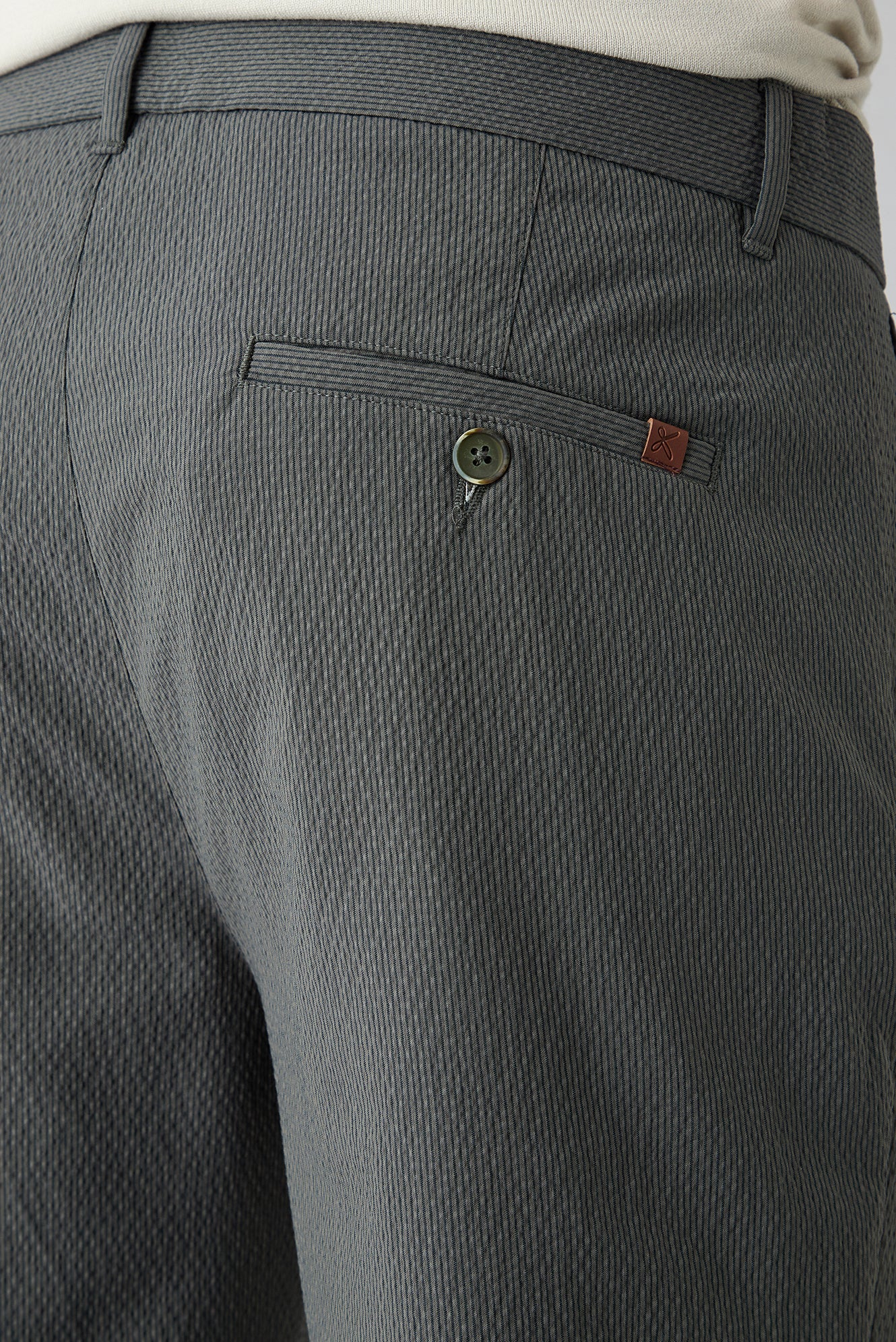 Koyu Haki Tapered Slim Fit Likralı Gofreli Çizgili Kanvas / Chino Pantolon - Image 5