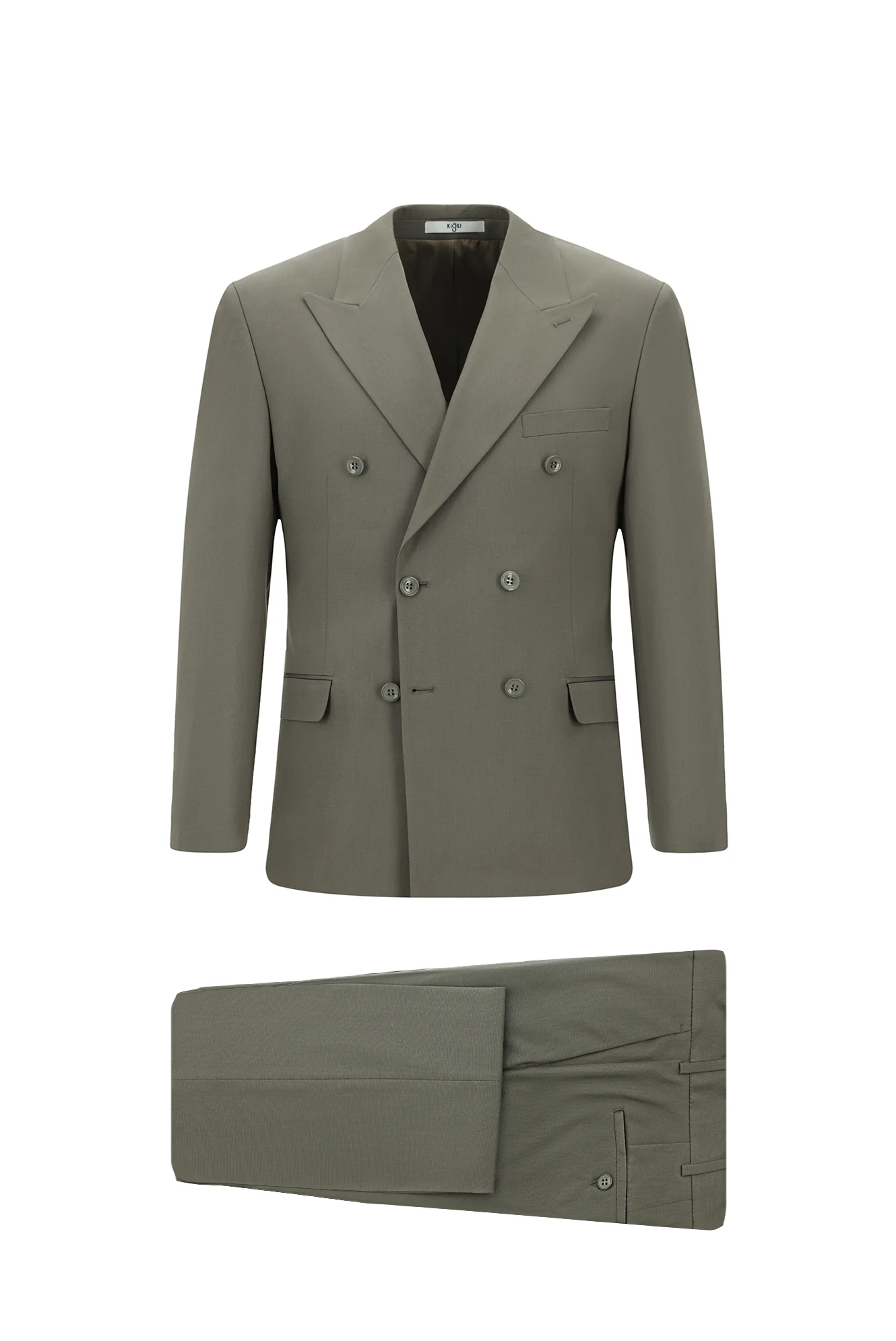 Koyu Haki 7 Drop Slim Fit Dar Kesim Pamuklu Lyocell Kruvaze Takım Elbise