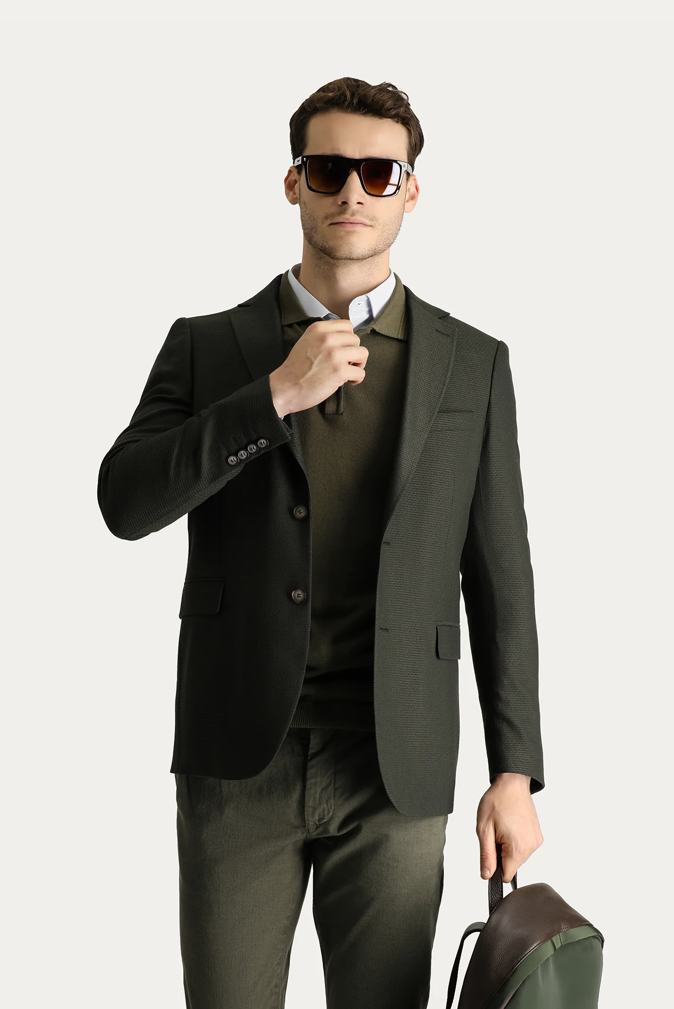 Koyu Haki 7 Drop Slim Fit Dar Kesim Yünlü Klasik Desenli Ceket - Image 2