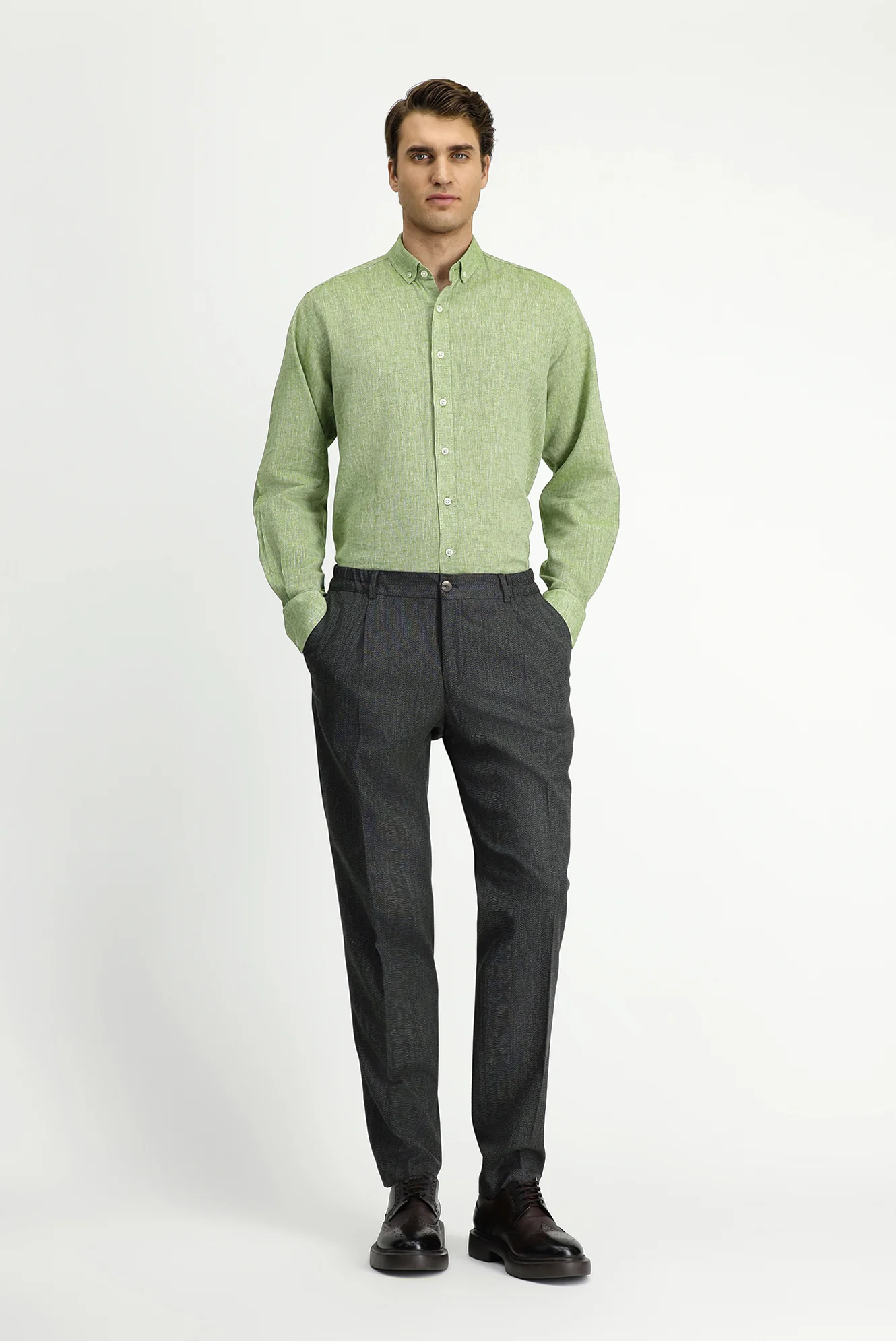Koyu Haki 7 Drop Super Slim Fit Eksra Dar Kesim Beli Lastikli Likralı Klasik Kumaş Pantolon