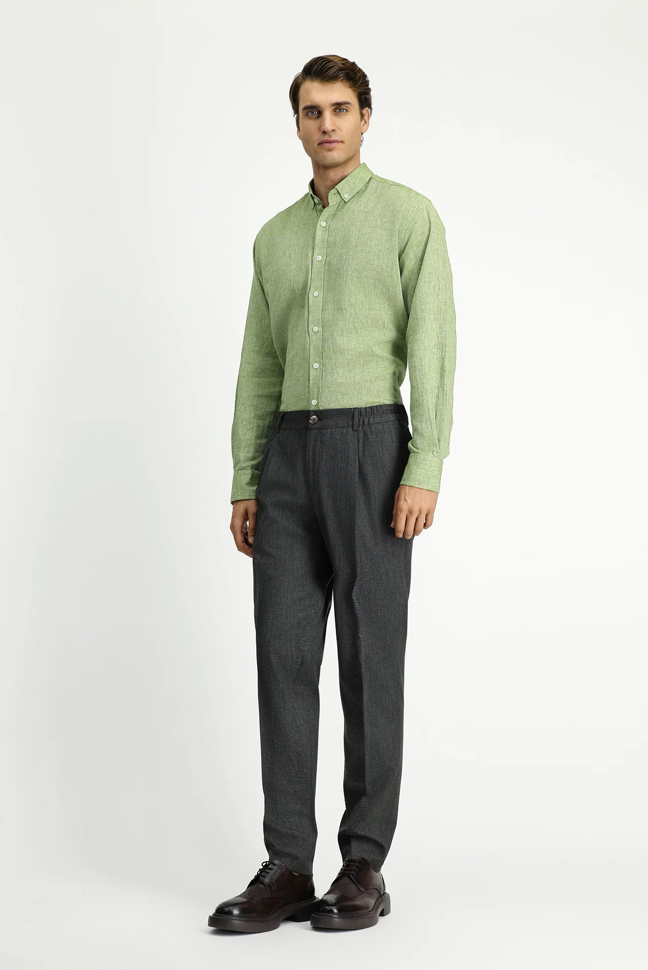 Koyu Haki 7 Drop Super Slim Fit Eksra Dar Kesim Beli Lastikli Likralı Klasik Kumaş Pantolon - Image 2