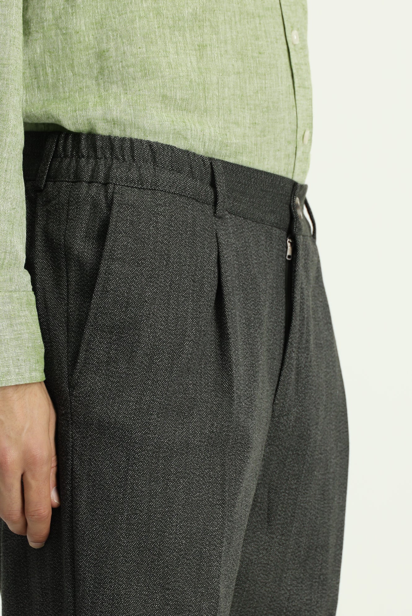 Koyu Haki 7 Drop Super Slim Fit Eksra Dar Kesim Beli Lastikli Likralı Klasik Kumaş Pantolon - Image 4