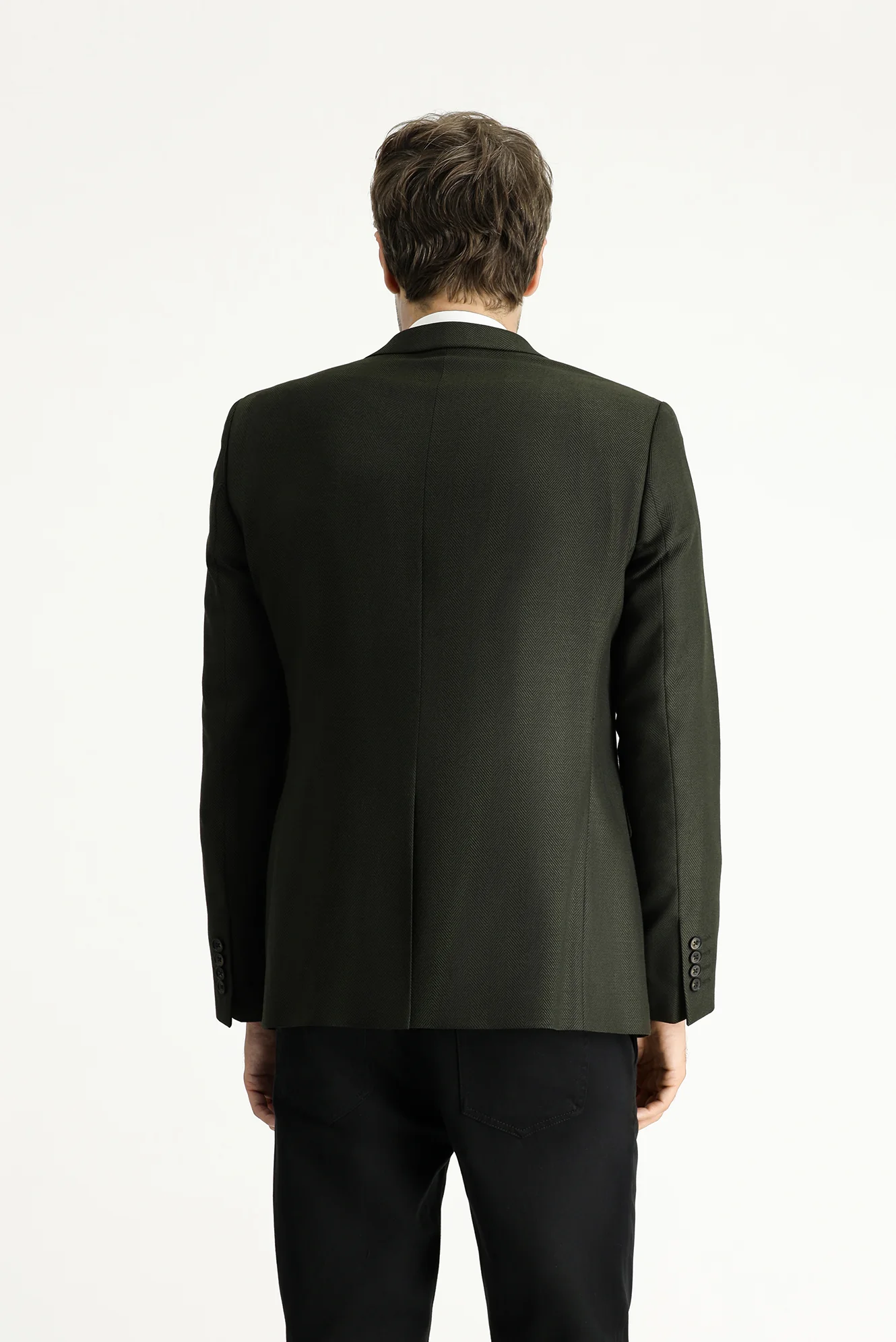 Koyu Haki 7 Drop Super Slim Fit Eksra Dar Kesim Desenli Blazer Ceket - Image 4