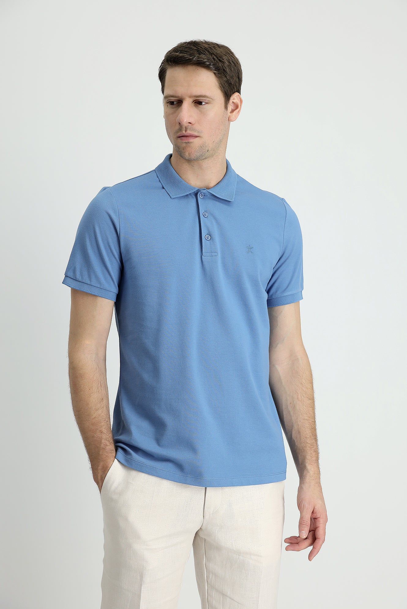 Koyu Havacı Polo Yaka Slim Fit Dar Kesim Nakışlı Pamuk Tişört - Image 2