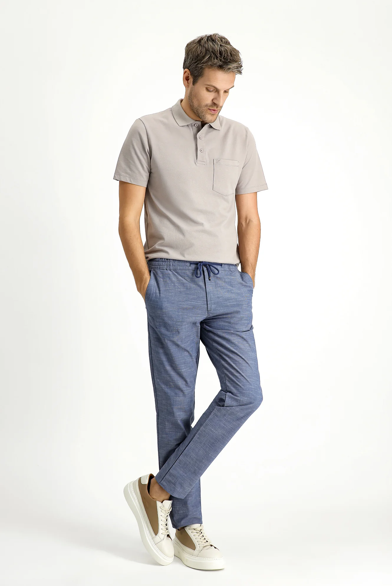Koyu Havacı Slim Fit Dar Kesim Beli Lastikli İpli Desenli Likralı Jogger Pantolon