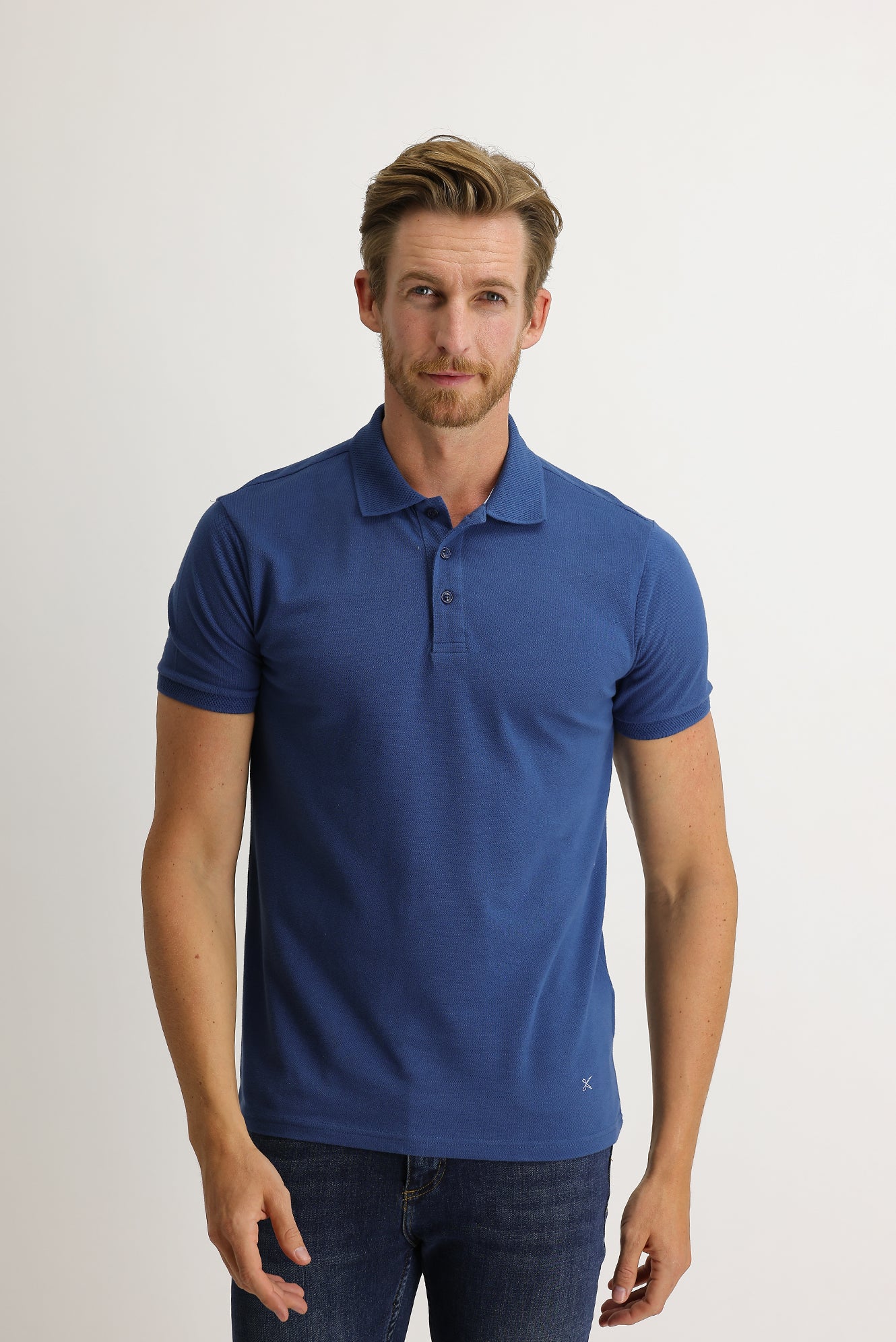 Koyu İndigo Polo Yaka Slim Fit Dar Kesim Nakışlı Pamuk Tişört - Image 2