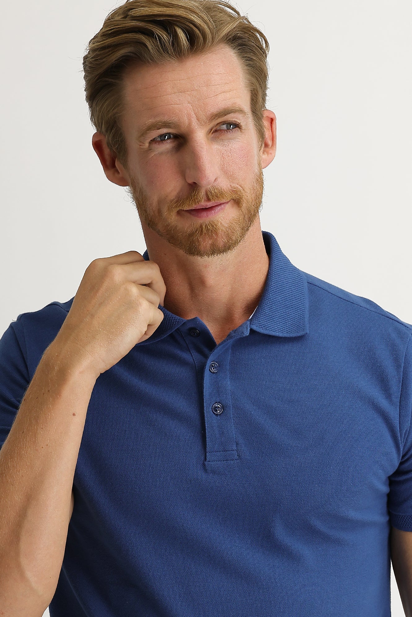 Koyu İndigo Polo Yaka Slim Fit Dar Kesim Nakışlı Pamuk Tişört - Image 4
