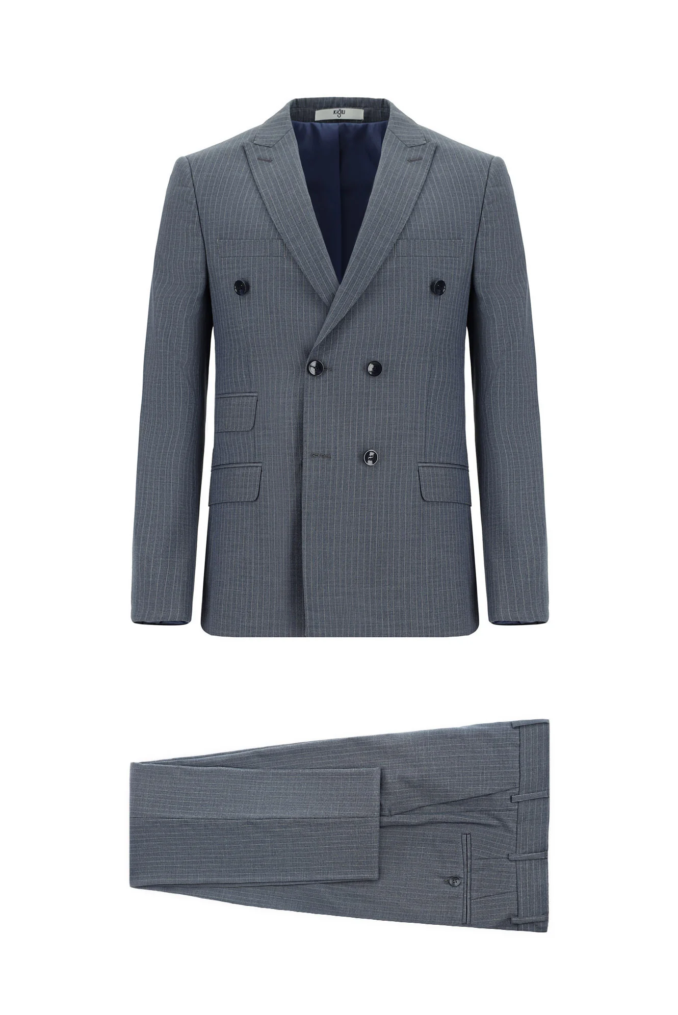 Koyu İndigo 6 Drop Regular Fit Standart Kesim Çizgili Kruvaze Takım Elbise