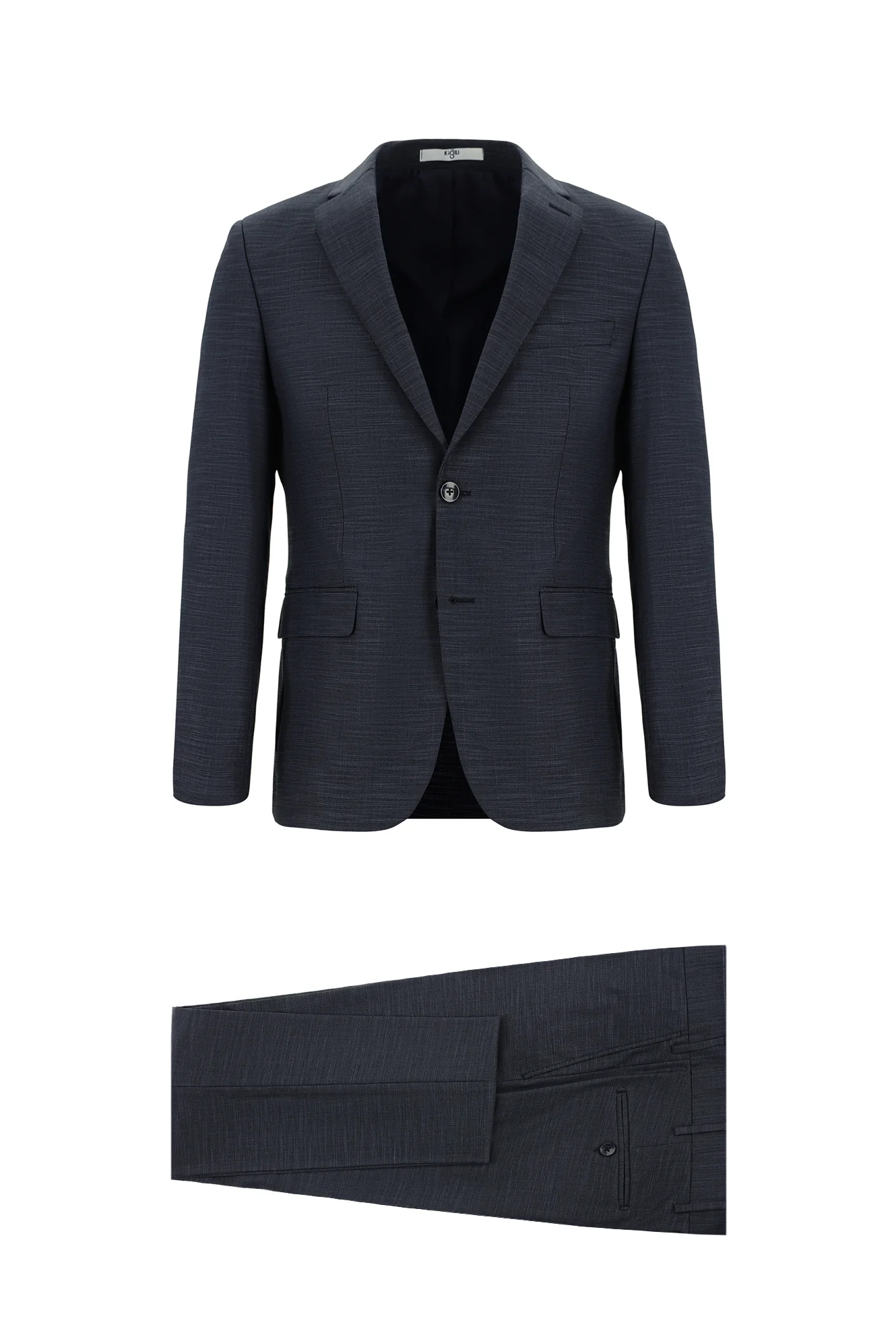 Koyu İndigo 7 Drop Slim Fit Dar Kesim Desenli Takım Elbise