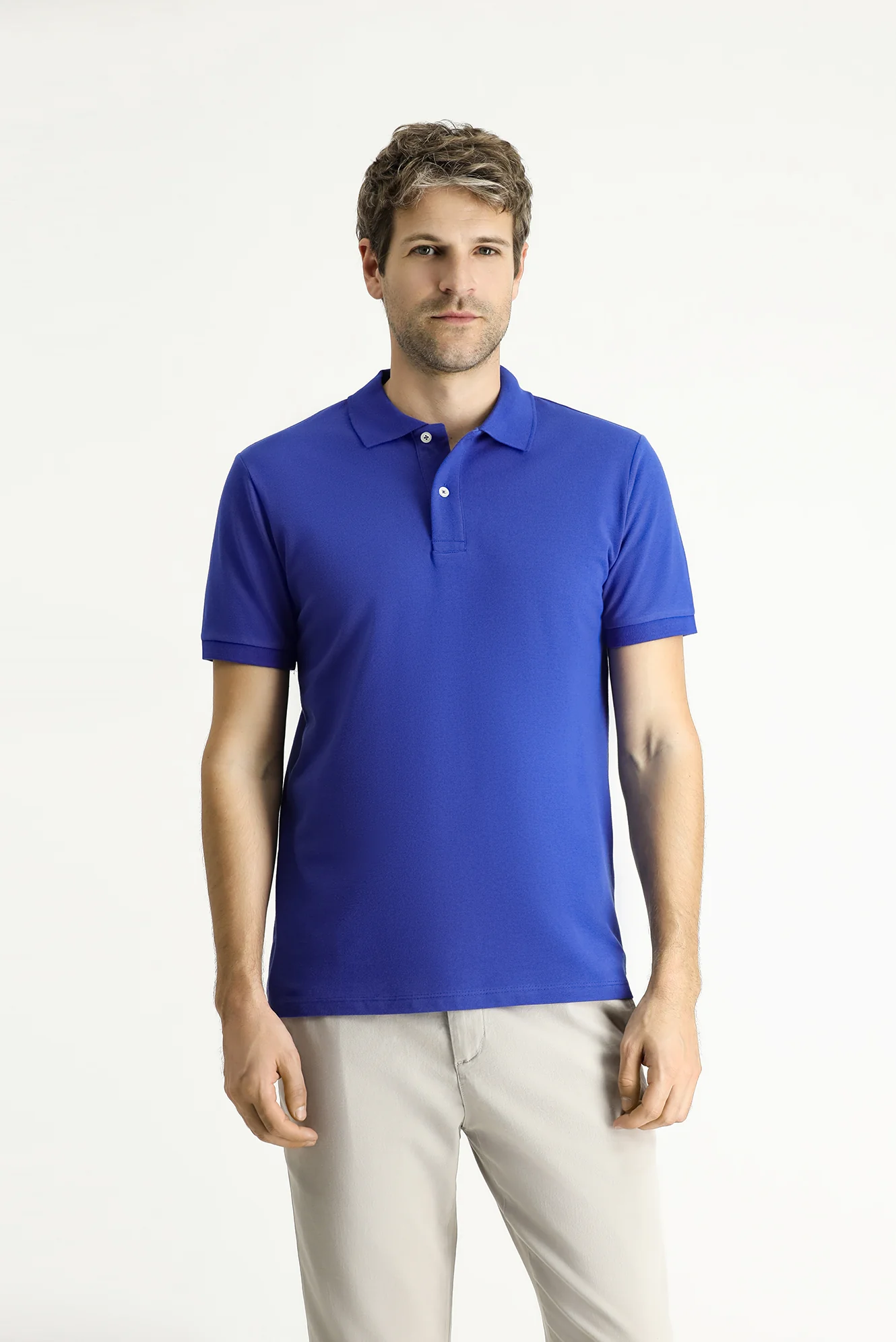 Koyu İndigo Polo Yaka Slim Fit Nakışlı %100 Pamuk Tişört