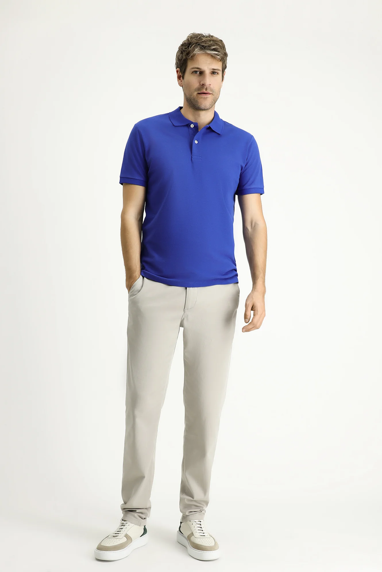 Koyu İndigo Polo Yaka Slim Fit Nakışlı %100 Pamuk Tişört - Image 2