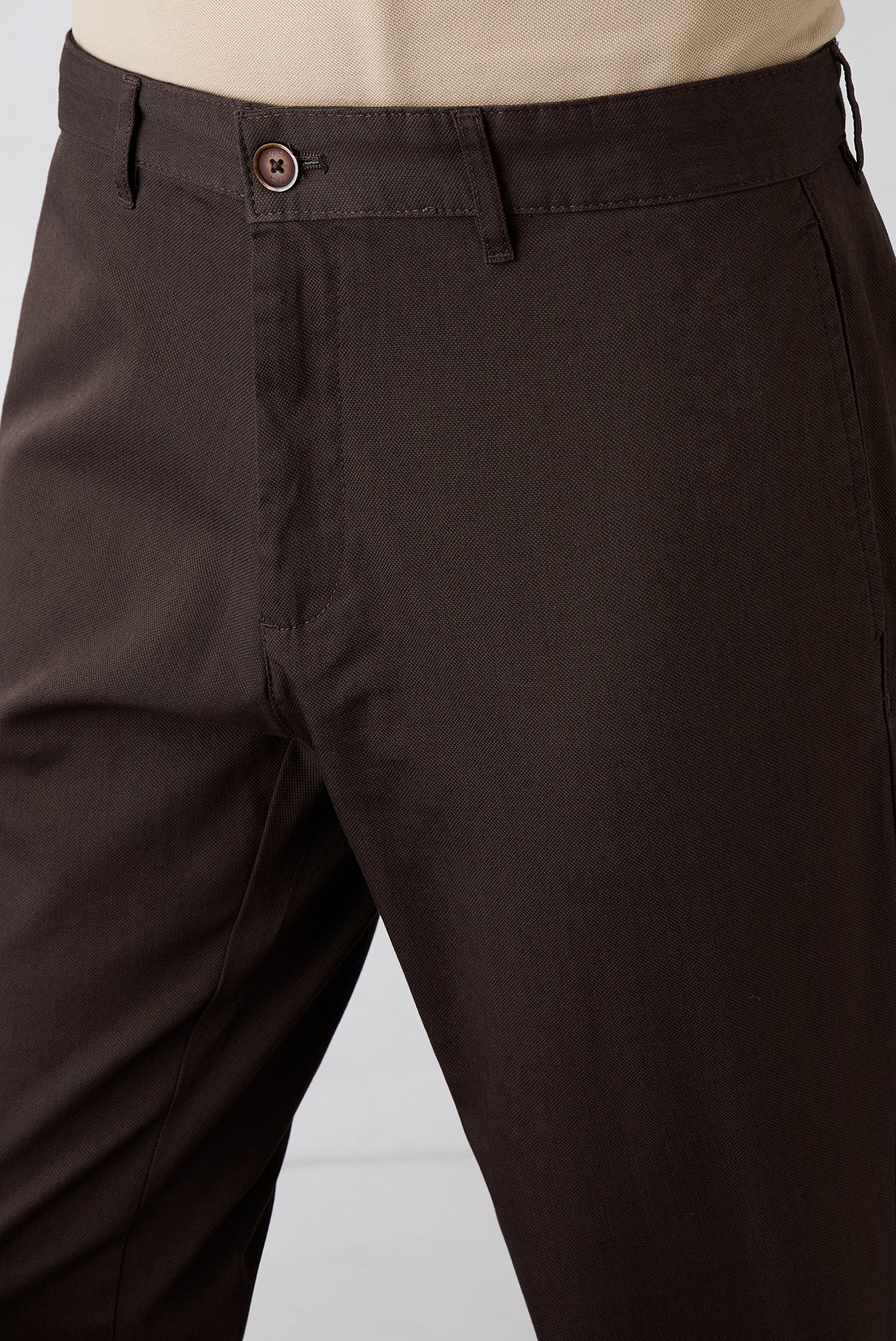 Koyu Kahve Regular Fit Standart Kesim Desenli Yan Cepli Likralı Kanvas / Chino Pantolon - Image 4