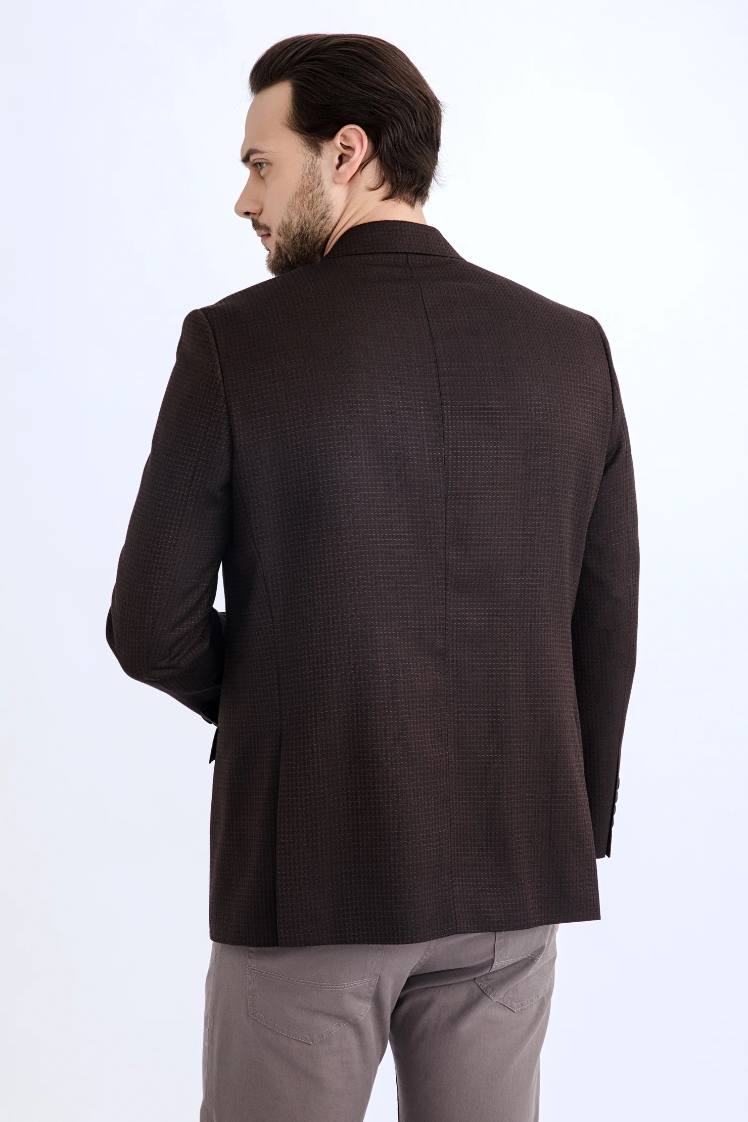 Koyu Kahve 6 Drop Regular Fit Standart Kesim Desenli Klasik Bambu Ceket - Image 3