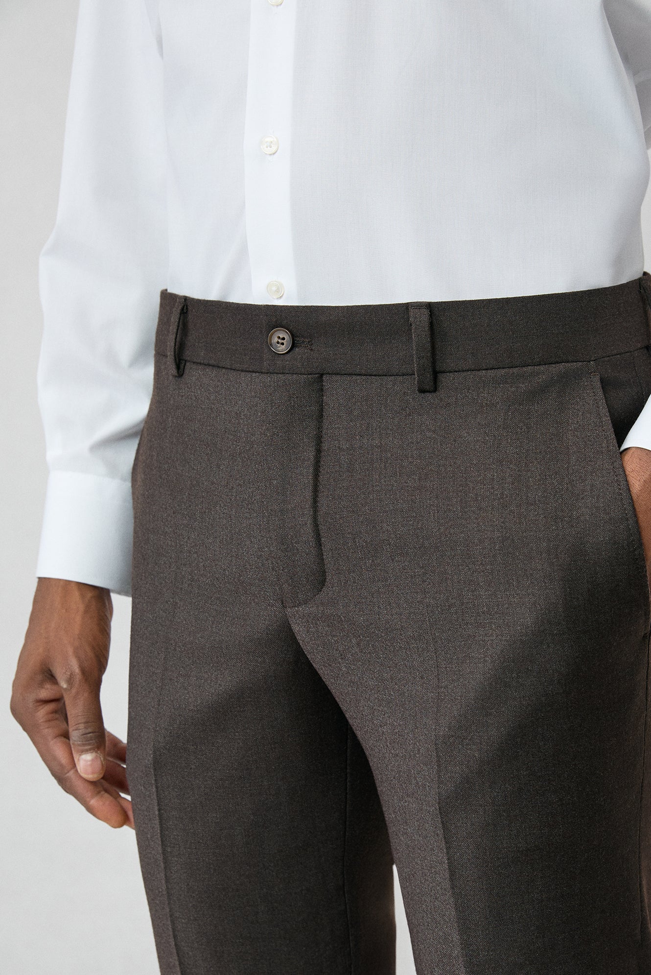 Koyu Kahve 7 Drop Slim Fit Dar Kesim Yünlü Flanel Klasik Pantolon - Image 5