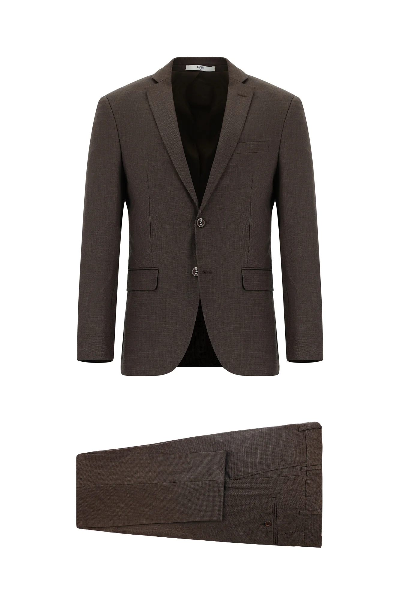 Koyu Kahve 6 Drop Regular Fit Standart Kesim Desenli Takım Elbise