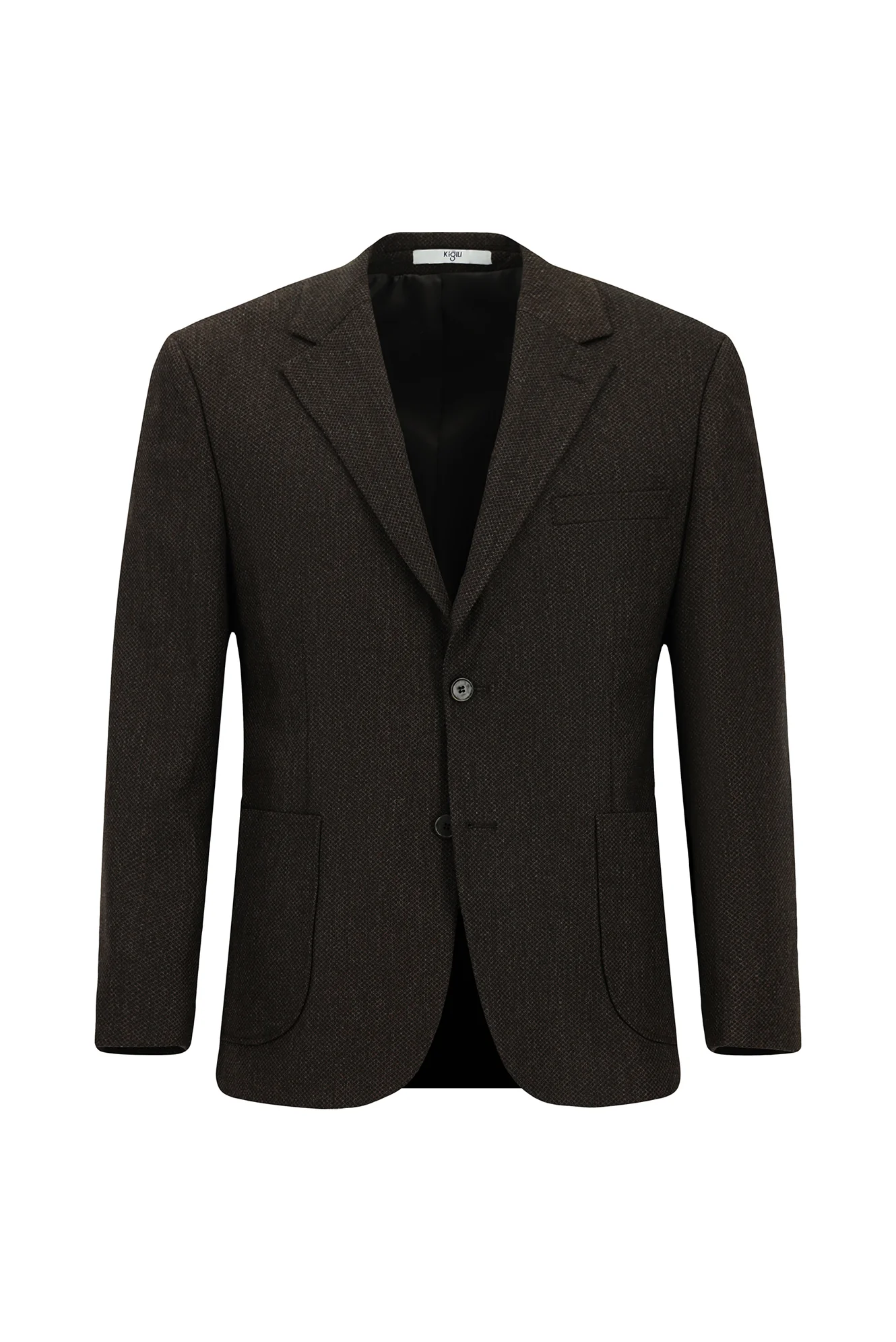 Koyu Kahve 4 Drop Relaxed Fit Rahat Kesim Desenli Yünlü Ceket