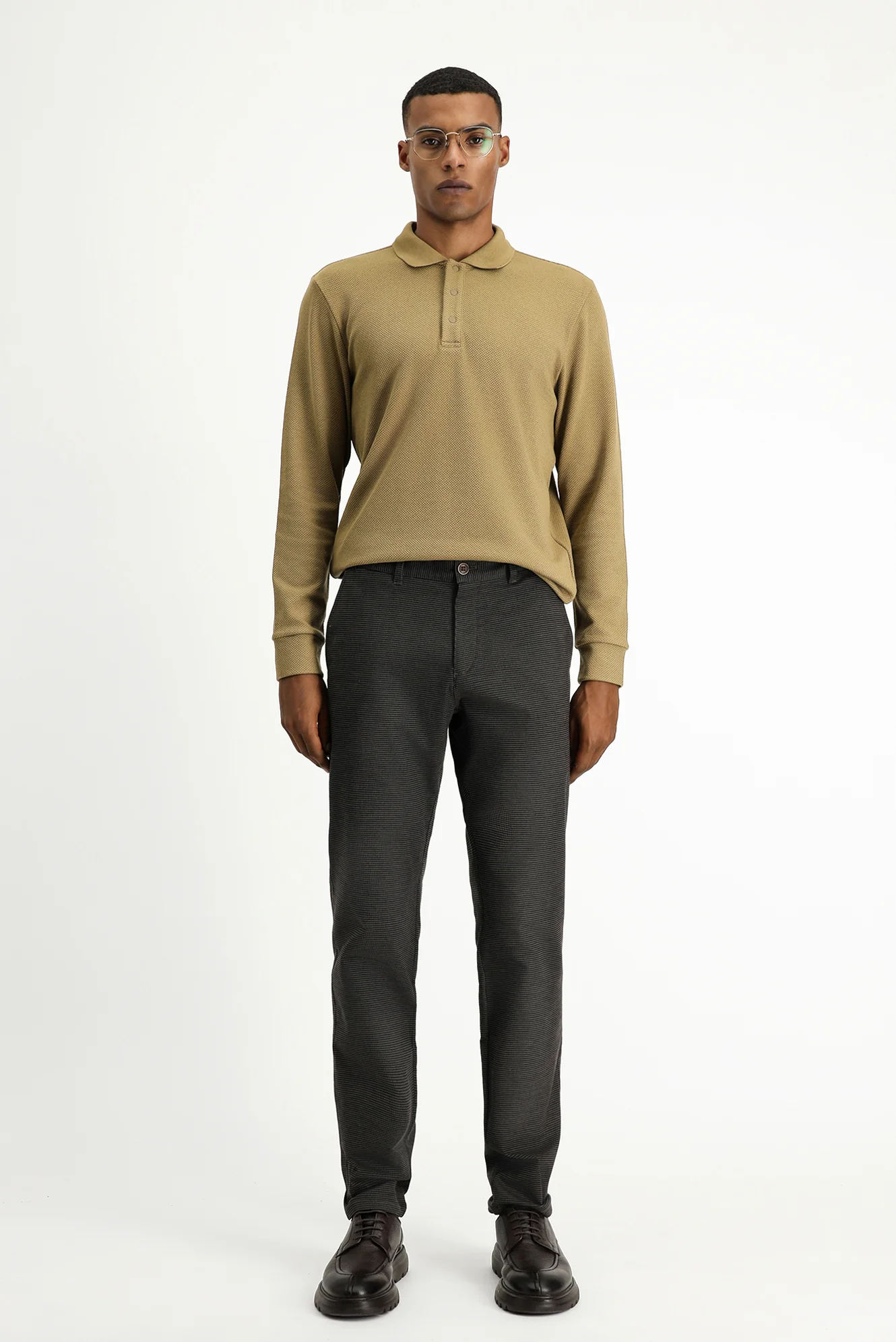 Koyu Kahve Regular Fit Standart Kesim Likralı Desenli Kanvas / Chino Pantolon - Image 2