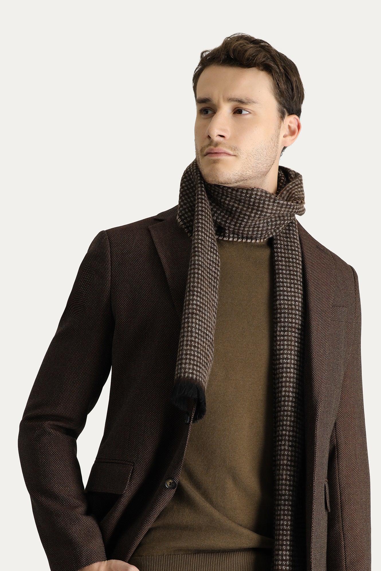 Koyu Kahve 6 Drop Regular Fit Standart Kesim Yünlü Desenli Klasik Ceket - Image 2