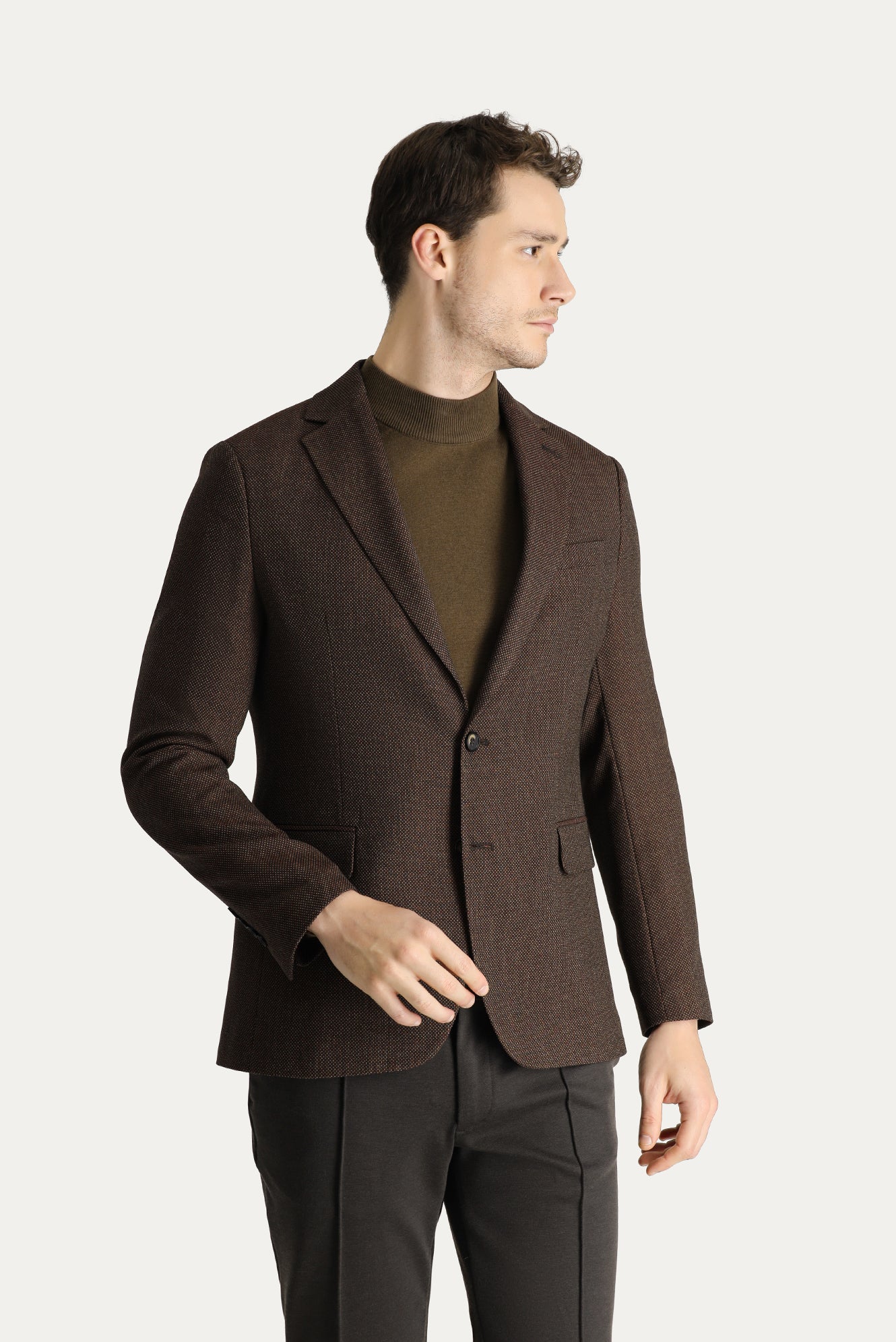 Koyu Kahve 6 Drop Regular Fit Standart Kesim Yünlü Desenli Klasik Ceket - Image 3