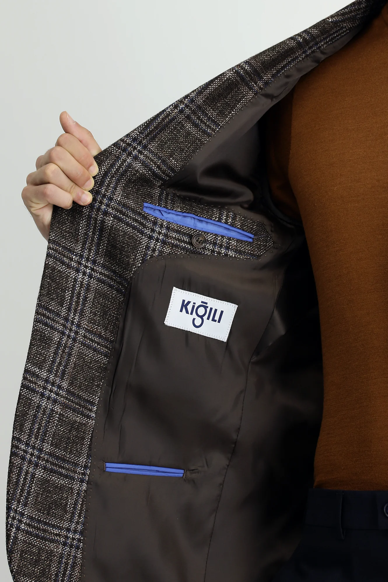 Koyu Kahve 6 Drop Regular Fit Standart Kesim Yünlü Ekose Ceket - Image 6