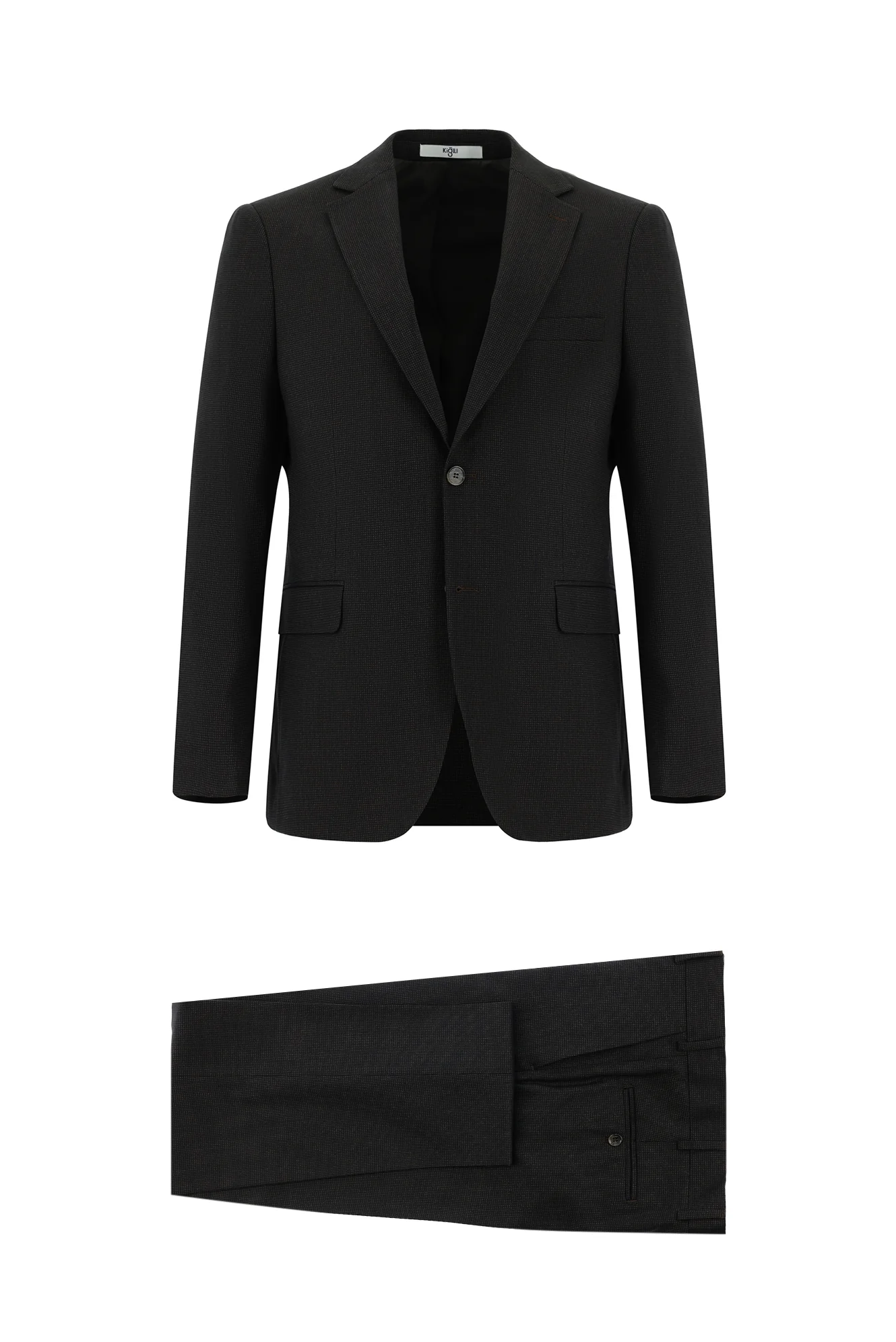 Koyu Kahve 4 Drop Relaxed Fit Rahat Kesim Desenli Takım Elbise