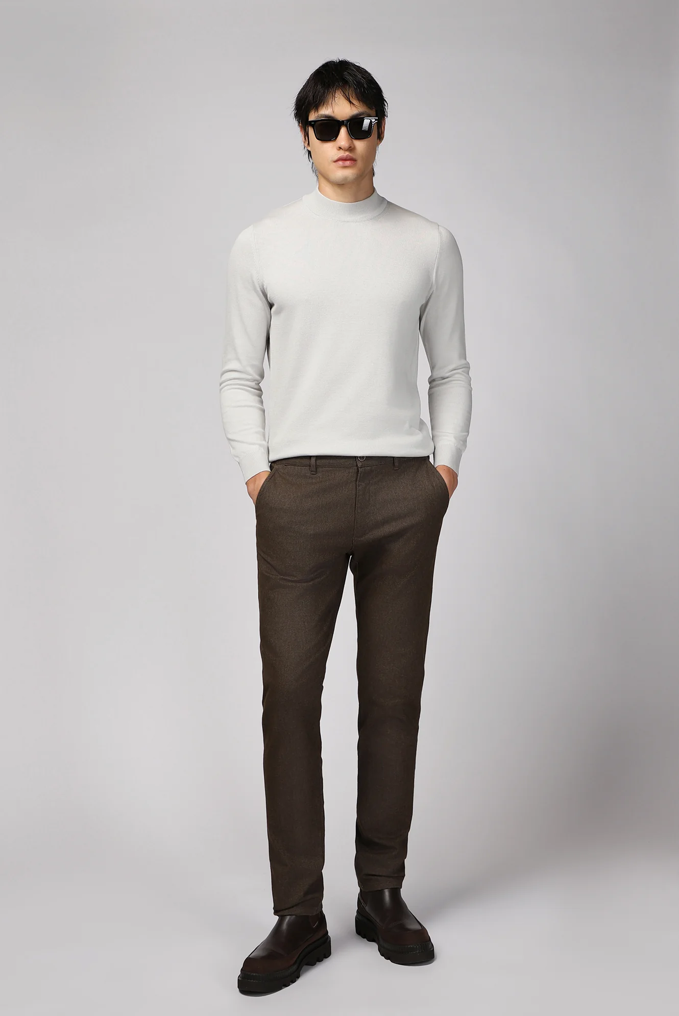 Koyu Kahve Relaxed Fit Rahat Kesim Likralı Kanvas / Chino Pantolon - Image 2