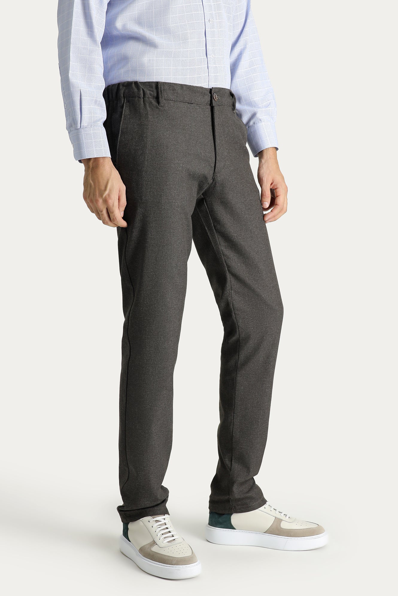 Koyu Kahve Slim Fit Dar Kesim Desenli Beli Lastikli Likralı Kanvas / Chino Pantolon - Image 3