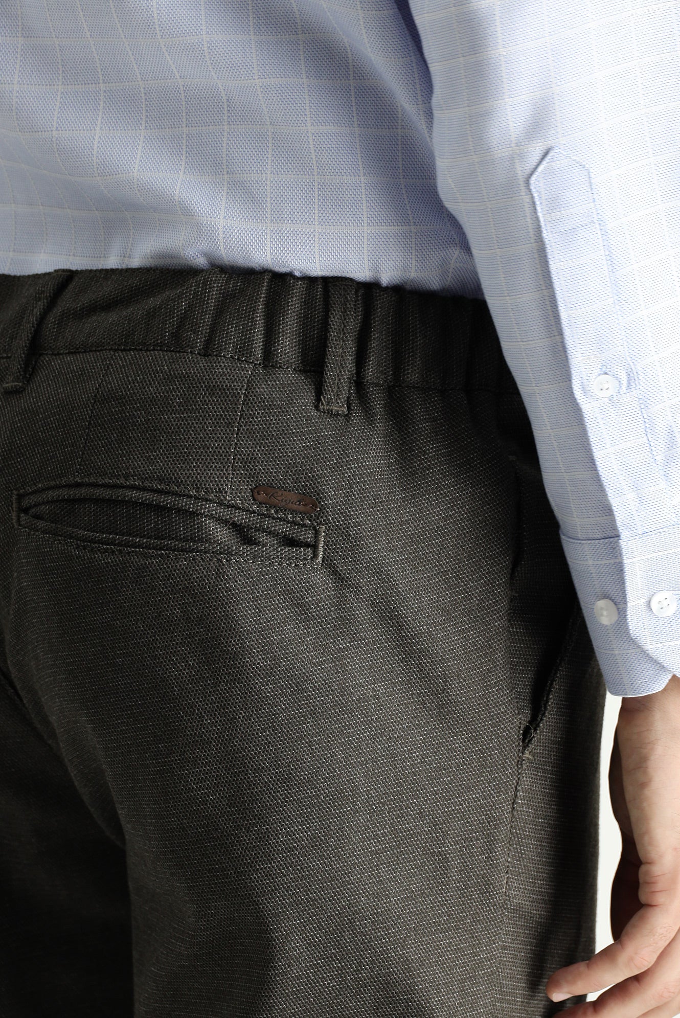 Koyu Kahve Slim Fit Dar Kesim Desenli Beli Lastikli Likralı Kanvas / Chino Pantolon - Image 5