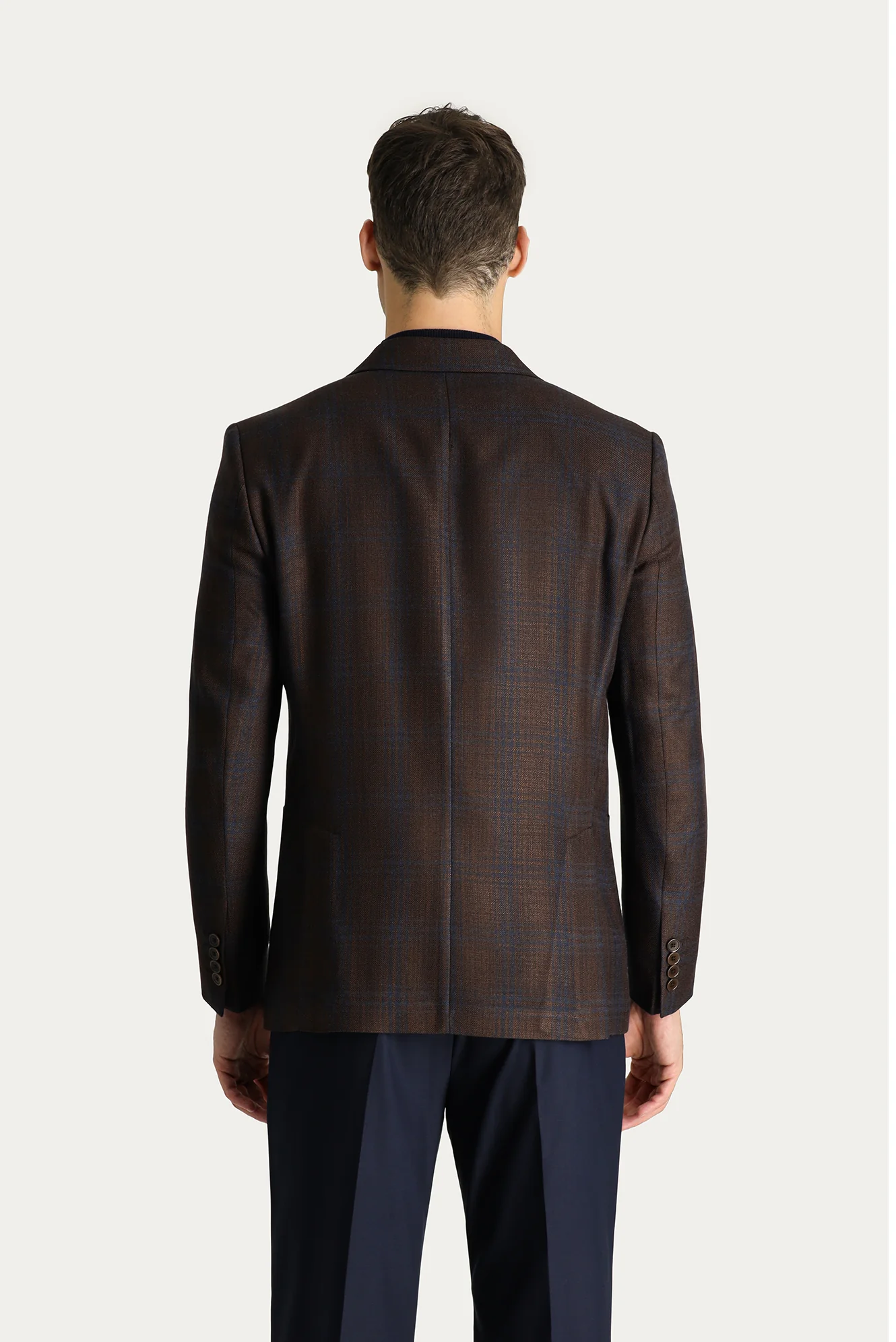 Koyu Kahve 7 Drop Slim Fit Dar Kesim Ekose Spor Ceket - Image 3