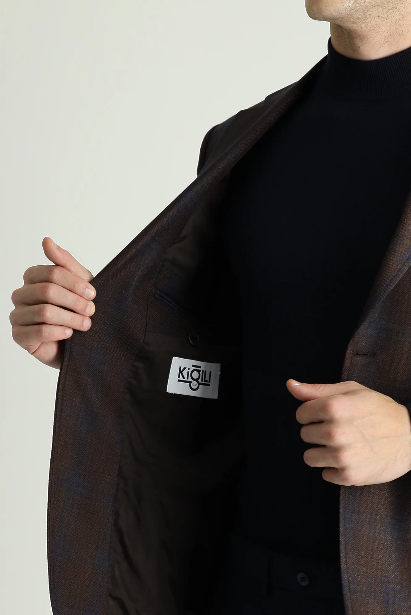 Koyu Kahve 7 Drop Slim Fit Dar Kesim Ekose Spor Ceket - Image 5