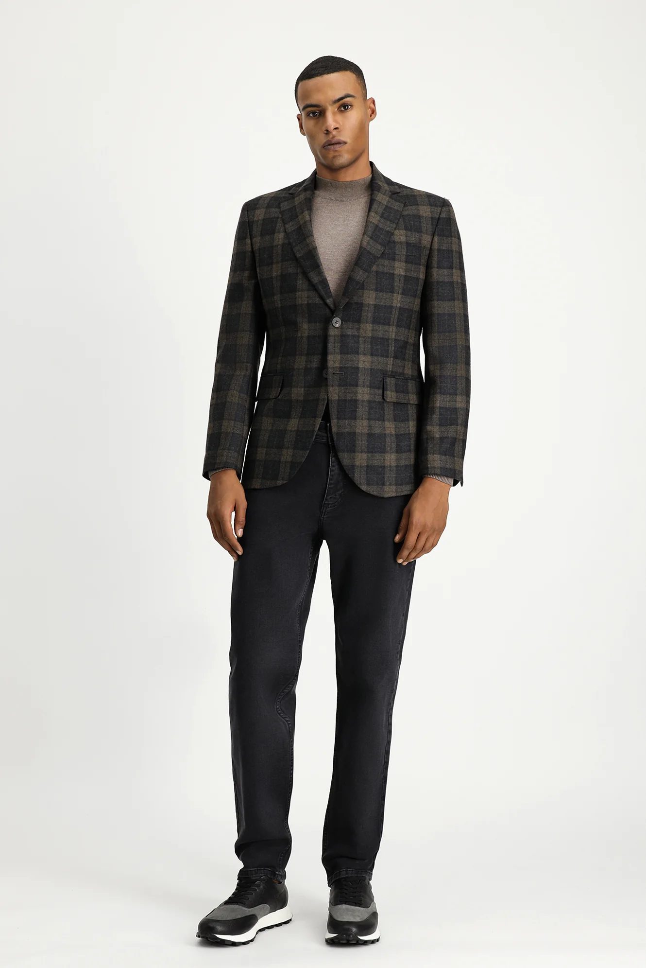 Koyu Kahve 7 Drop Slim Fit Dar Kesim Klasik Ekose Yün Ceket - Image 2