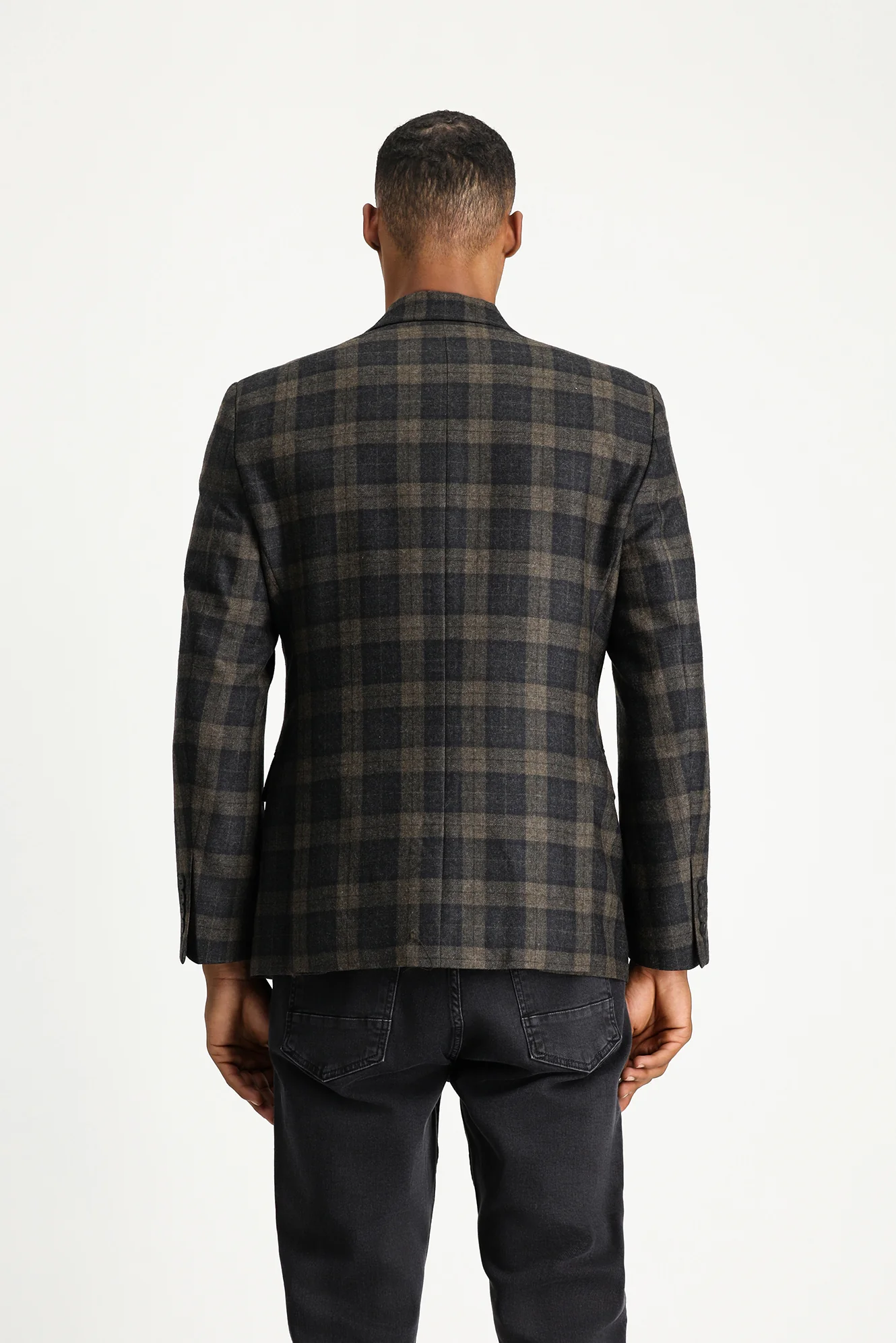 Koyu Kahve 7 Drop Slim Fit Dar Kesim Klasik Ekose Yün Ceket - Image 3