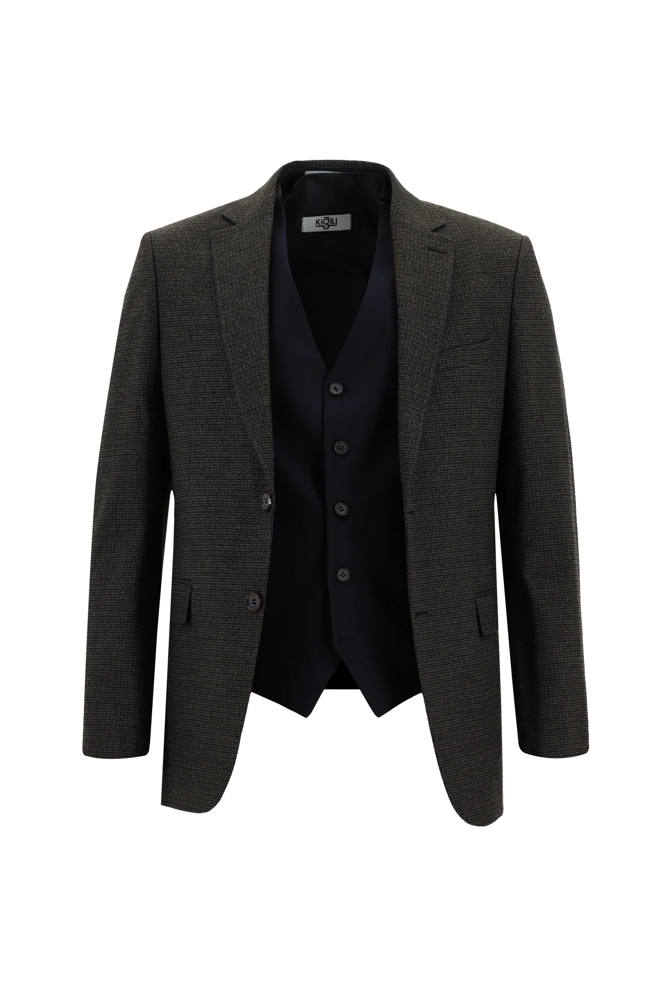 Koyu Kahve 7 Drop Slim Fit Dar Kesim Kombinli Yelekli Takım Elbise - Image 3