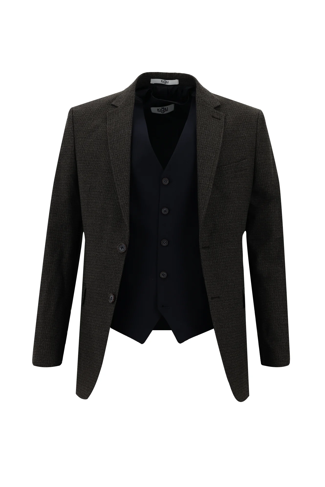 Koyu Kahve 7 Drop Slim Fit Dar Kesim Kombinli Yelekli Takım Elbise - Image 4