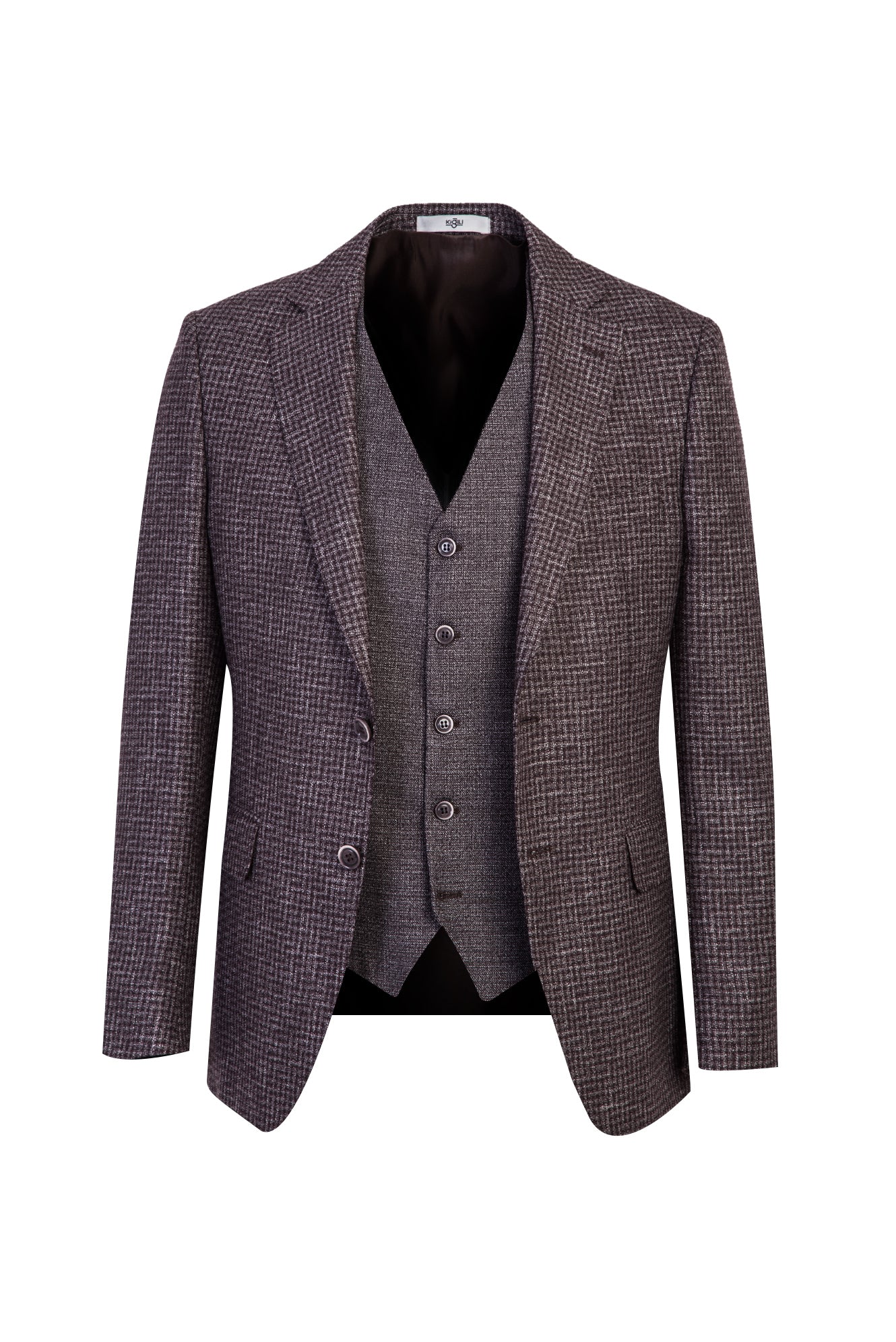 Koyu Kahve 7 Drop Slim Fit Dar Kesim Yelekli Kombinli Keten Takım Elbise - Image 2