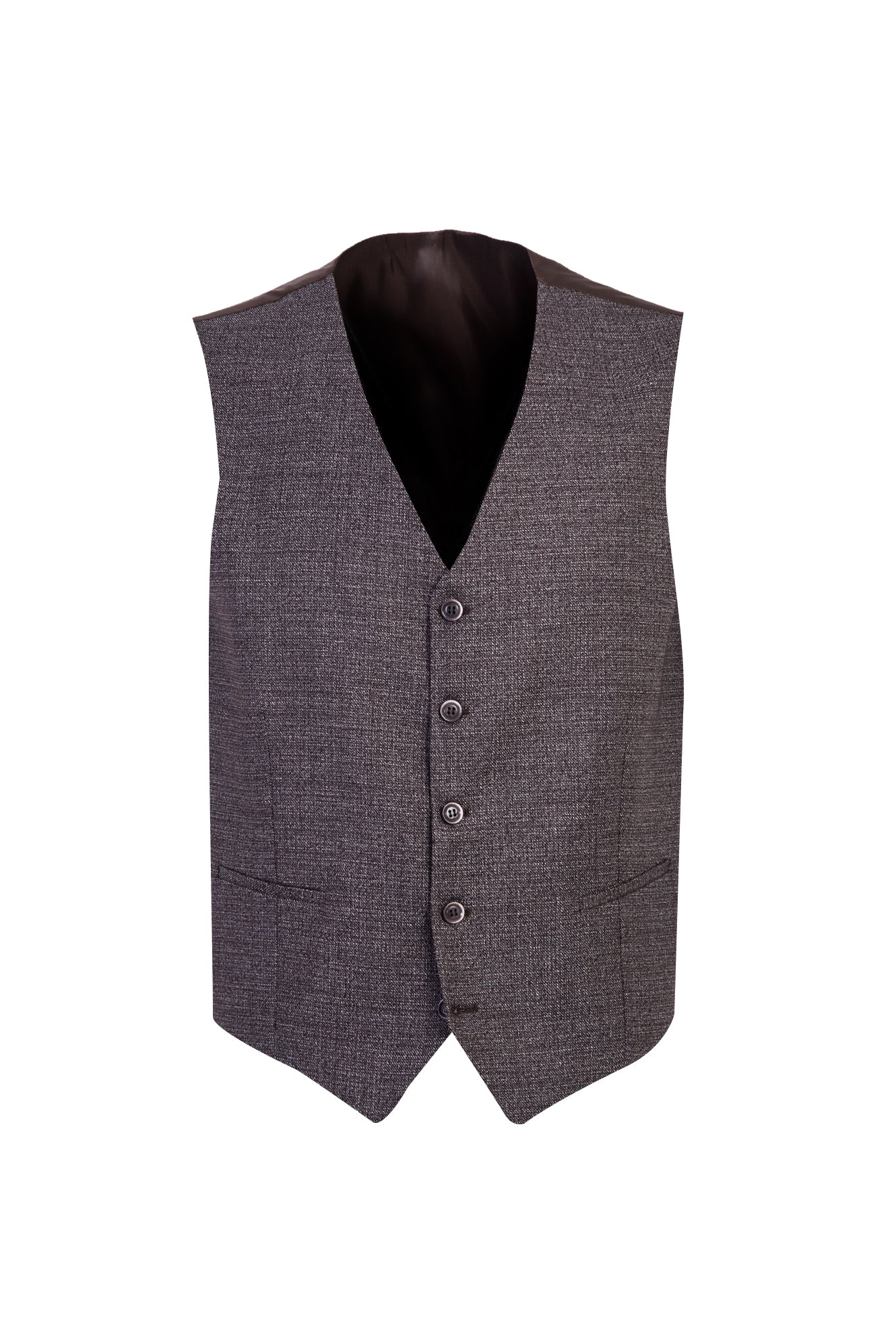 Koyu Kahve 7 Drop Slim Fit Dar Kesim Yelekli Kombinli Keten Takım Elbise - Image 4