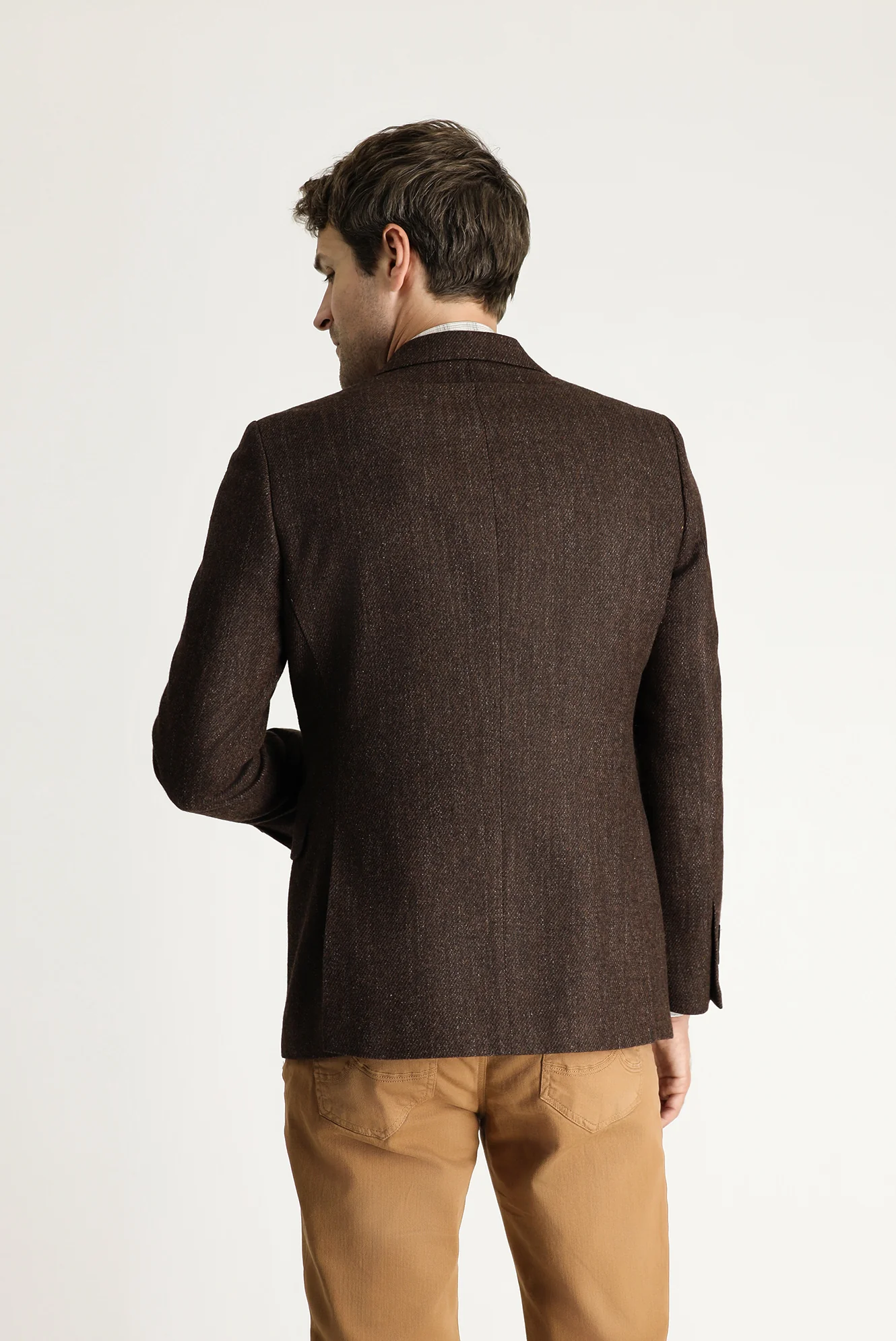 Koyu Kahve 7 Drop Slim Fit Dar Kesim Yünlü Klasik Desenli Ceket - Image 4