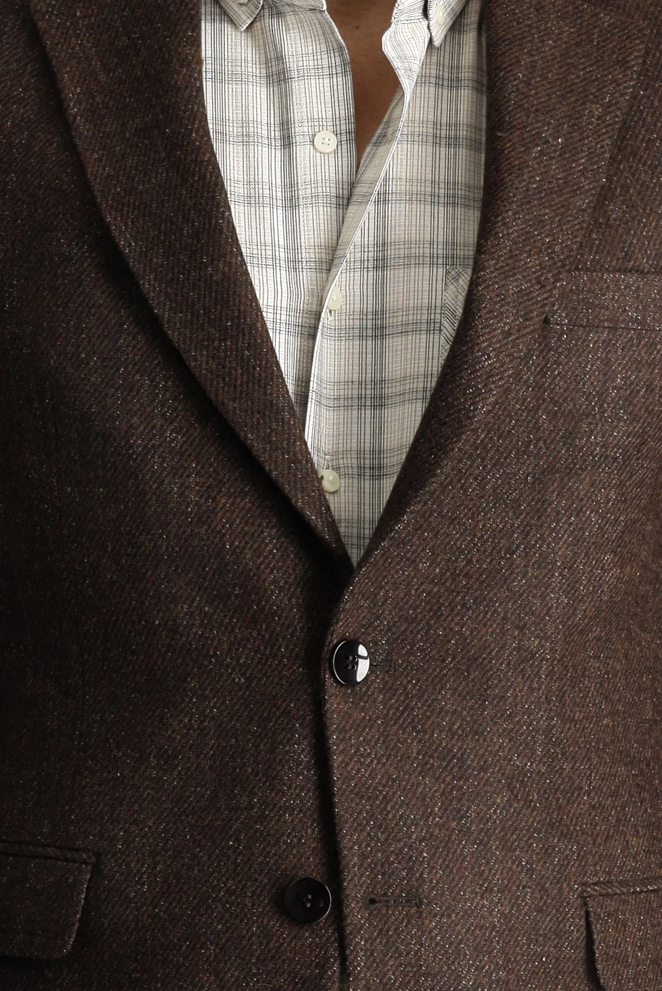 Koyu Kahve 7 Drop Slim Fit Dar Kesim Yünlü Klasik Desenli Ceket - Image 5