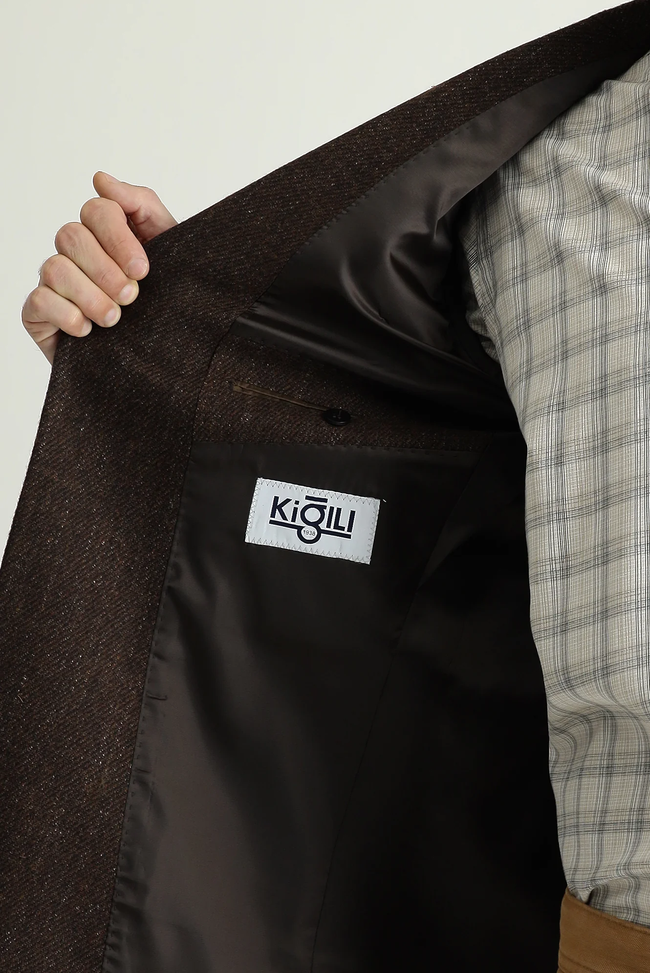 Koyu Kahve 7 Drop Slim Fit Dar Kesim Yünlü Klasik Desenli Ceket - Image 6