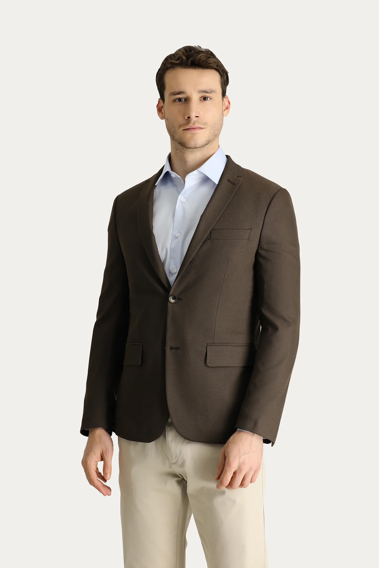 Koyu Kahve 7 Drop Super Slim Fit Eksra Dar Kesim Klasik Desenli Ceket - Image 3
