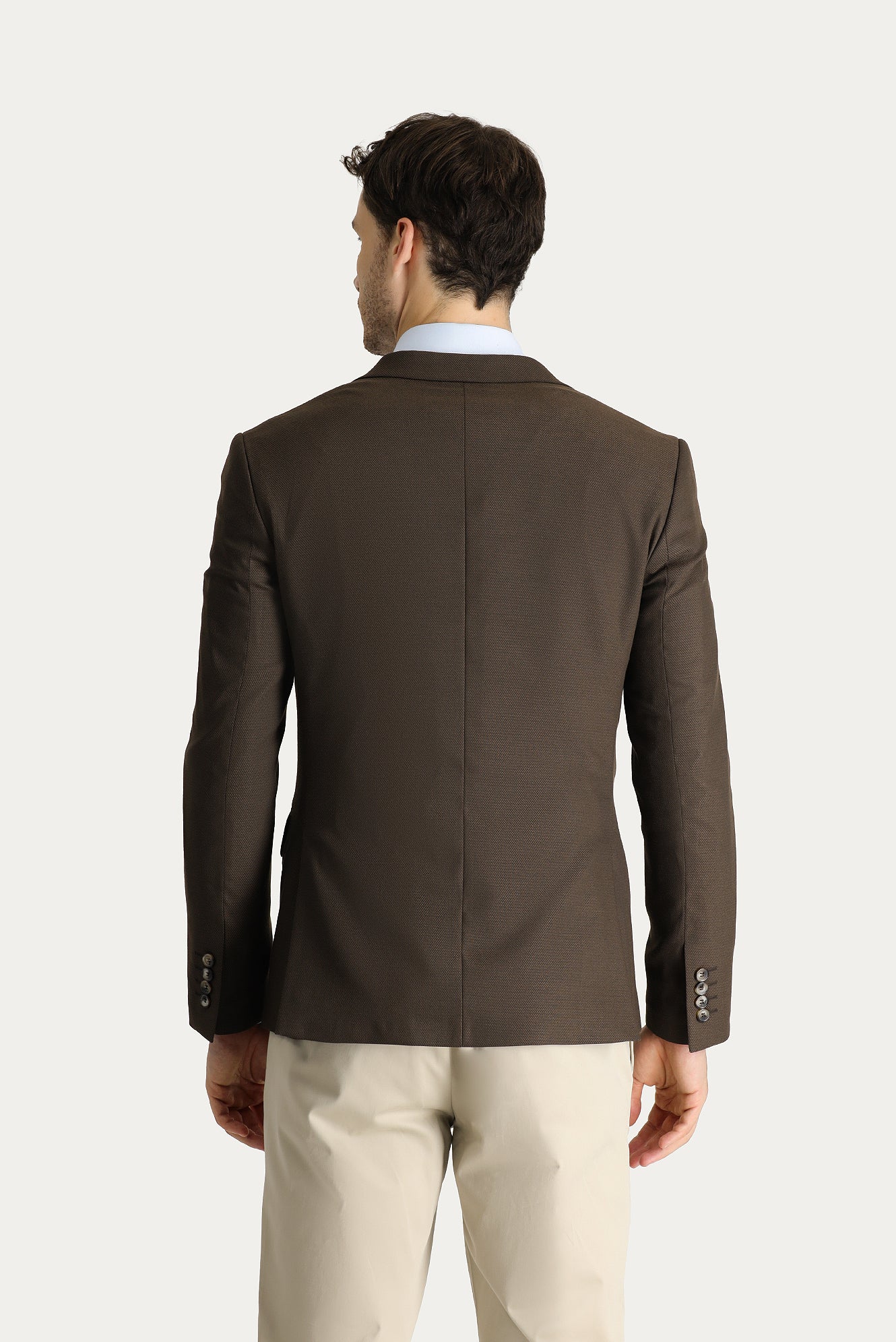 Koyu Kahve 7 Drop Super Slim Fit Eksra Dar Kesim Klasik Desenli Ceket - Image 4