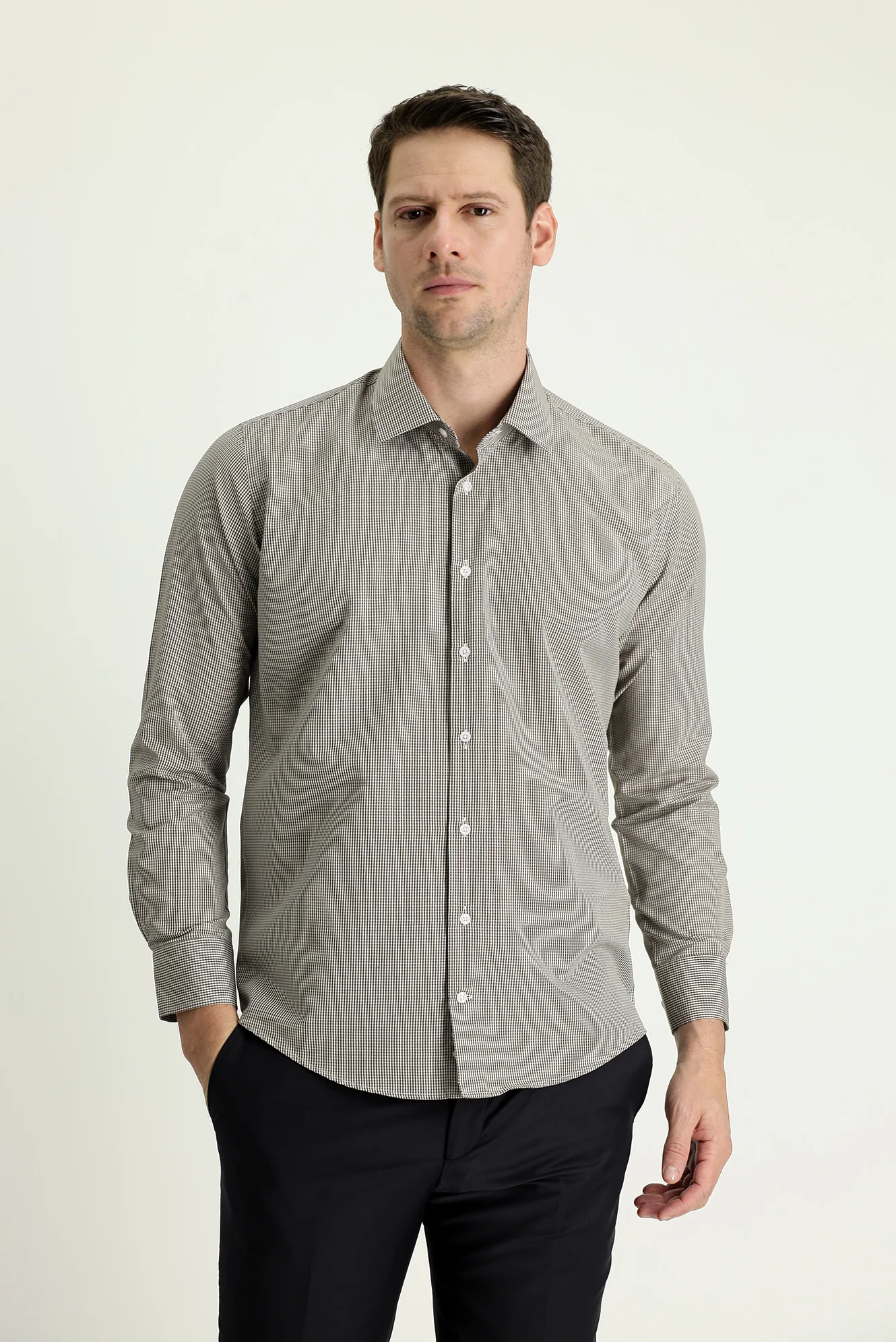 Koyu Kahve Uzun Kol Slim Fit Dar Kesim Desenli Pamuklu Kolay Ütülenebilir Gömlek