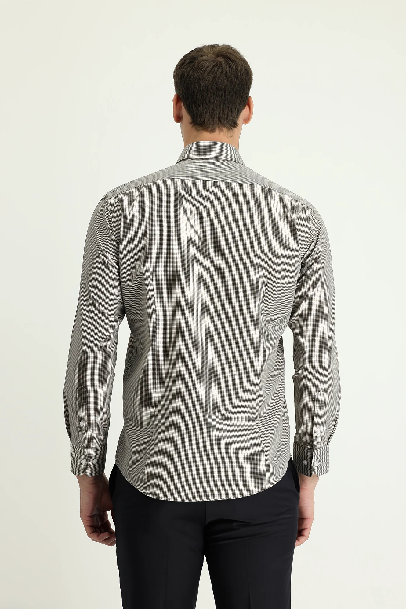 Koyu Kahve Uzun Kol Slim Fit Dar Kesim Desenli Pamuklu Kolay Ütülenebilir Gömlek - Image 2